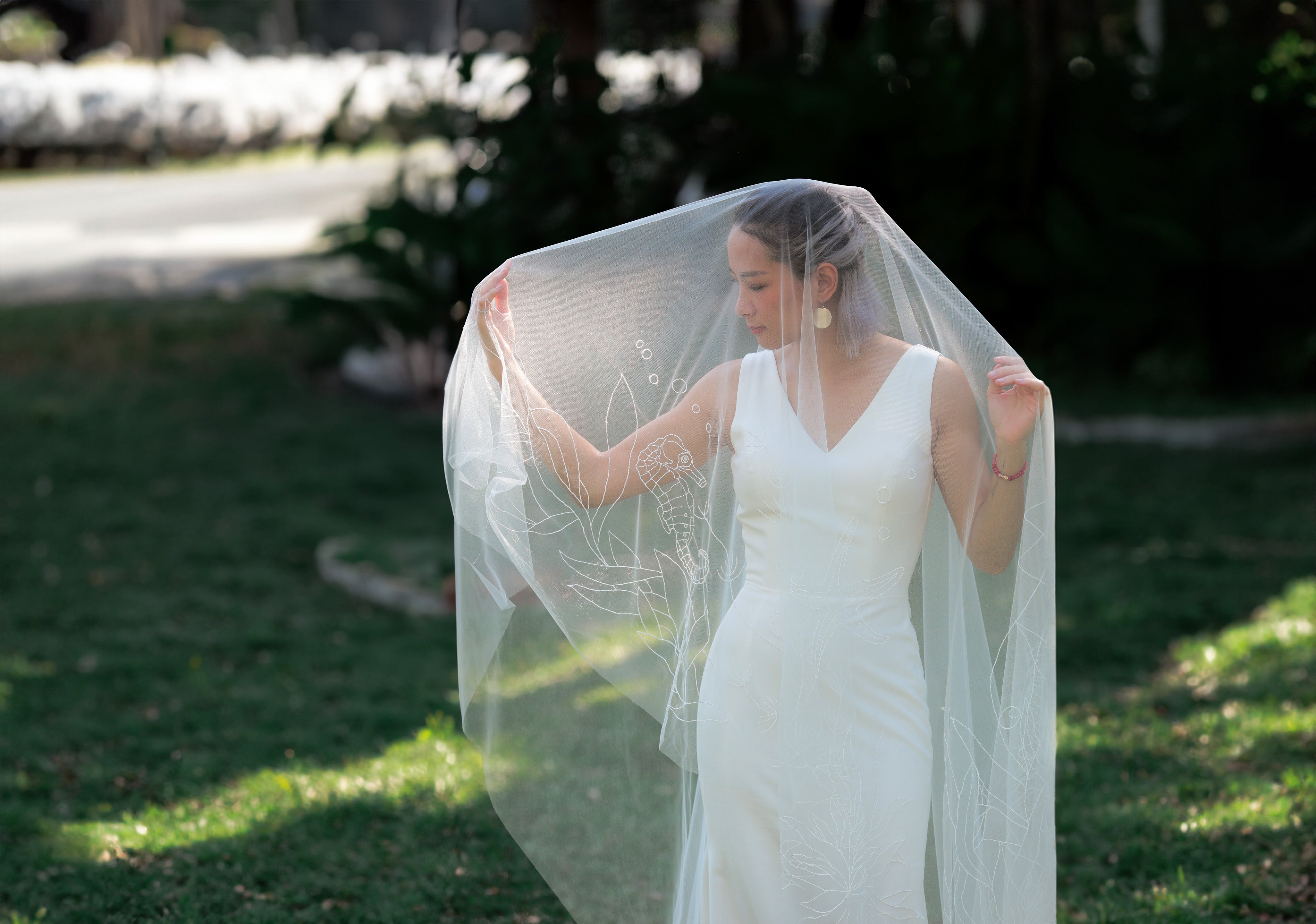 NESSA | Cathedral embroidery sea veil
