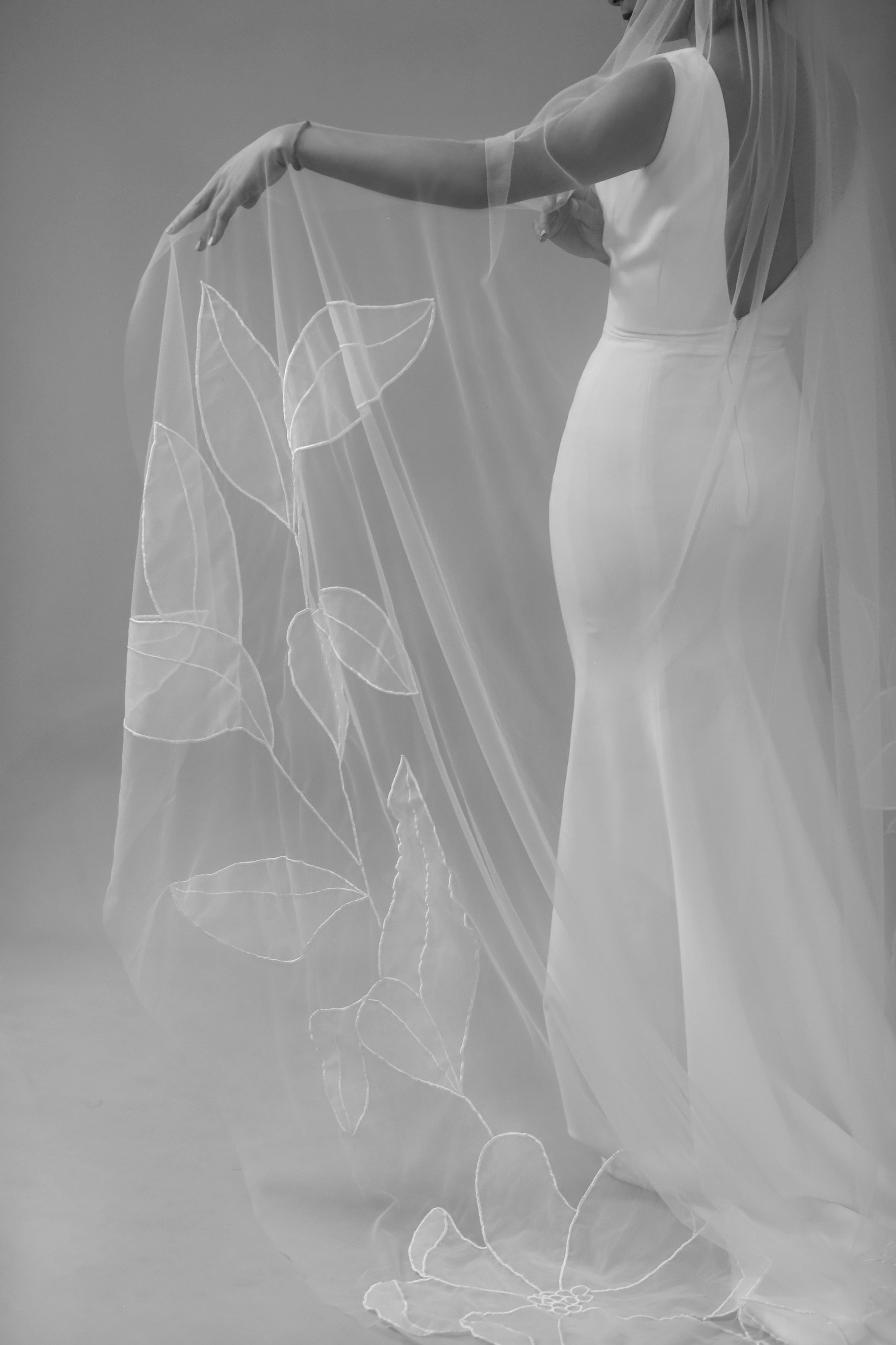 Cathedral embroidery floral veil Kaitie design from behind