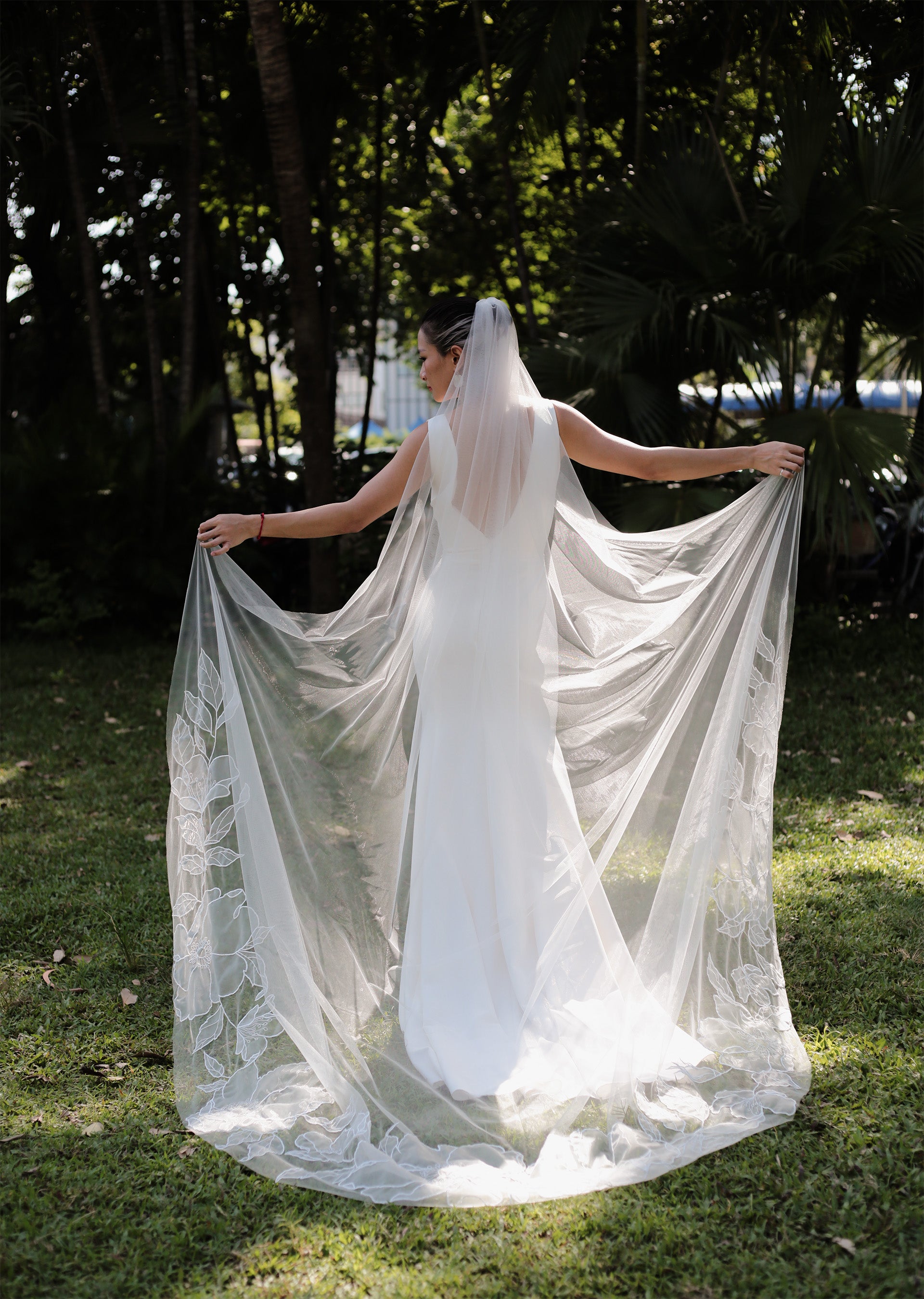 Stunning cathedral organza wedding veil, the SOPHIA style from backside