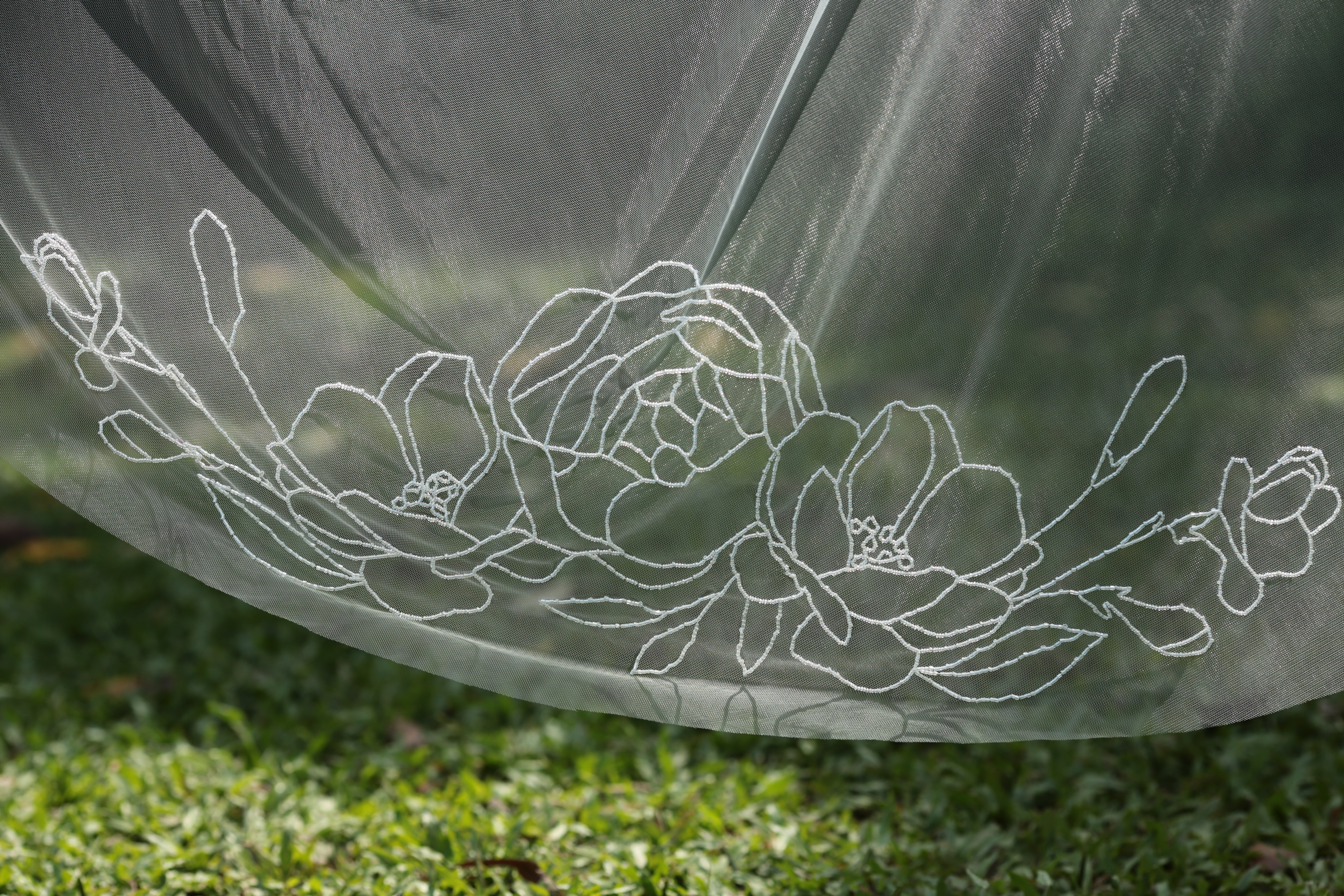 KRISTEN | Beaded floral wedding veil with quotes