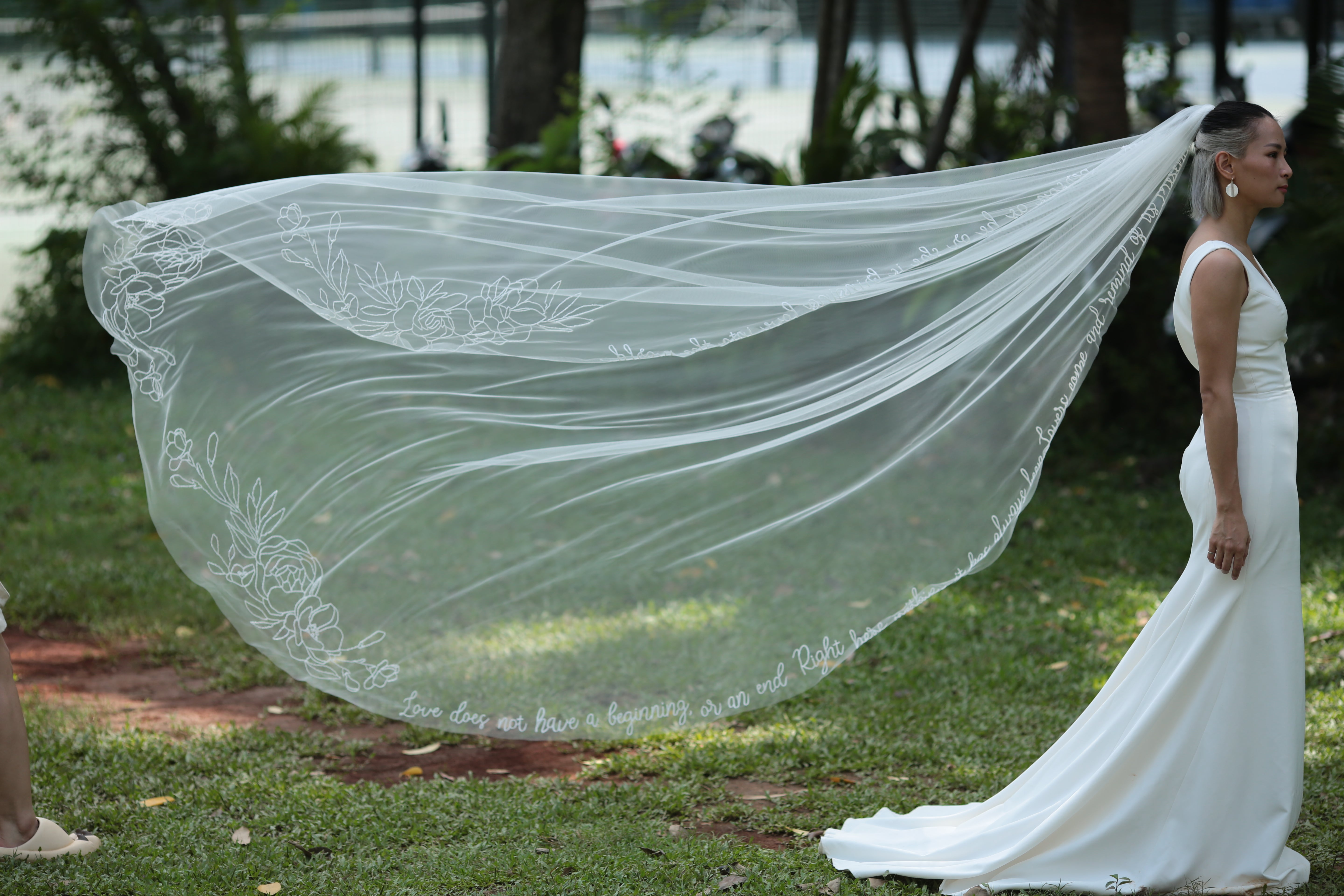 KRISTEN | Beaded floral wedding veil with love quotes