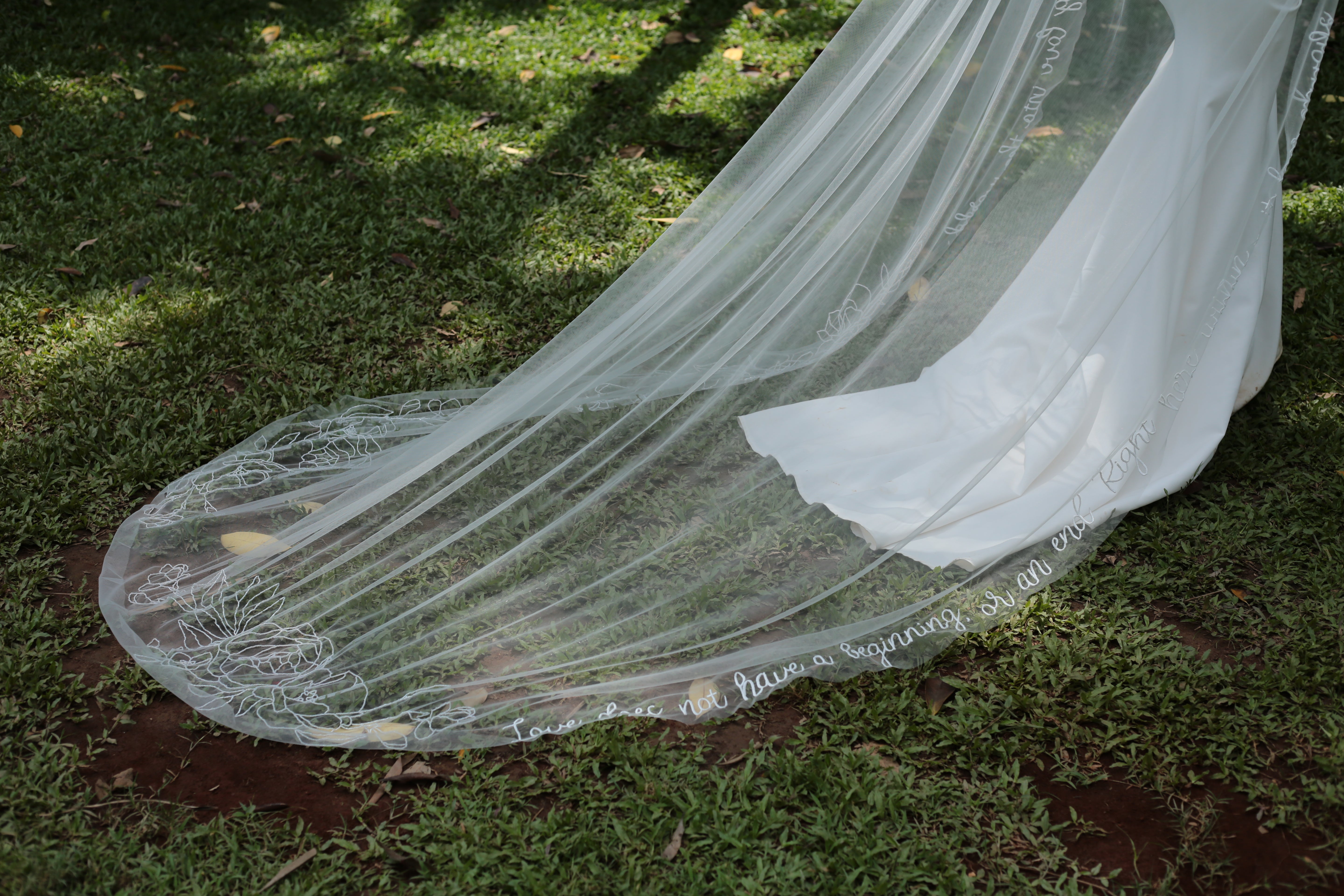 ground shot of KRISTEN | Beaded floral wedding veil 