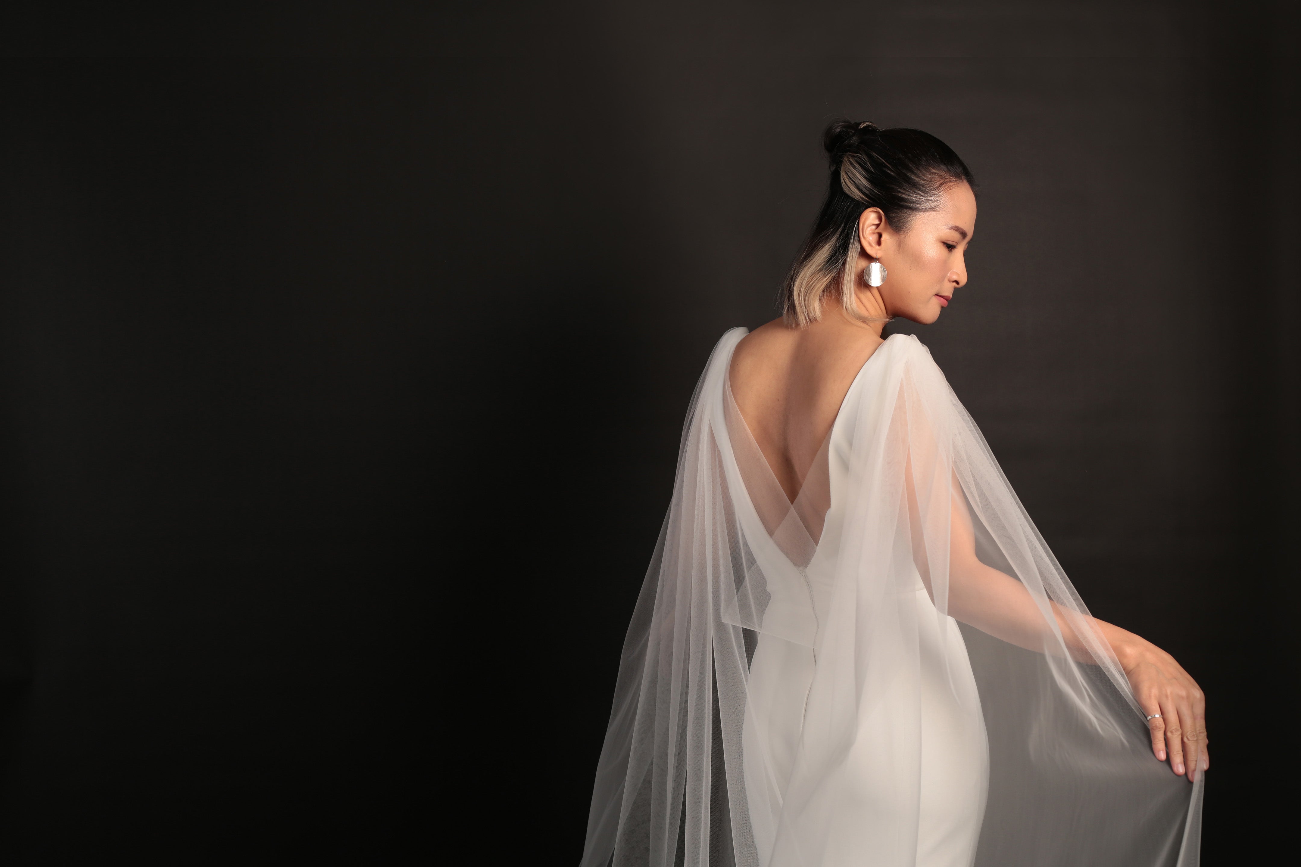KAITIE | Chapel organza floral cape | Handmade Bridal Veils by