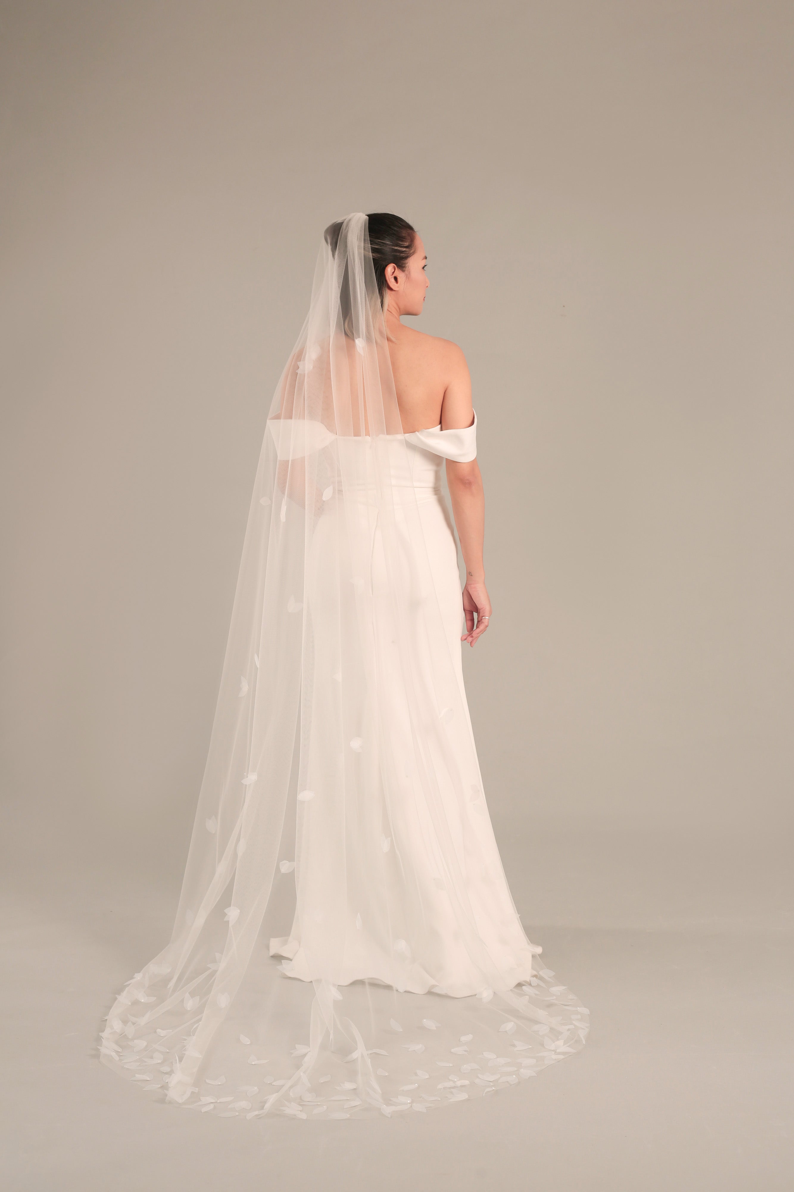 SADIE | Petal chapel veil, 3D petal veil
from backside 