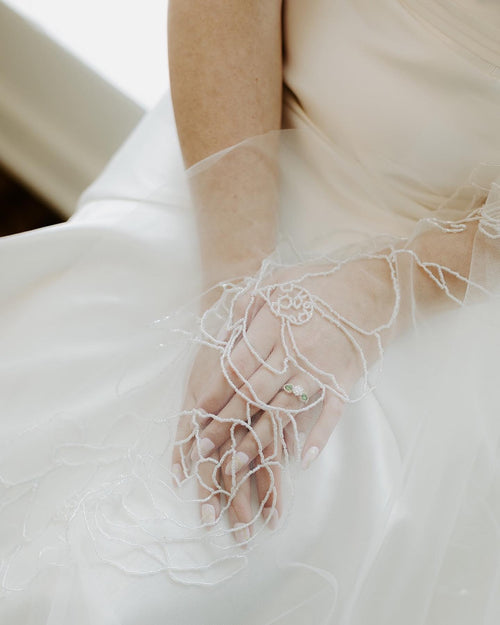 Bride Anna Dietrich with her beaded floral royal cathedral luxury veil
