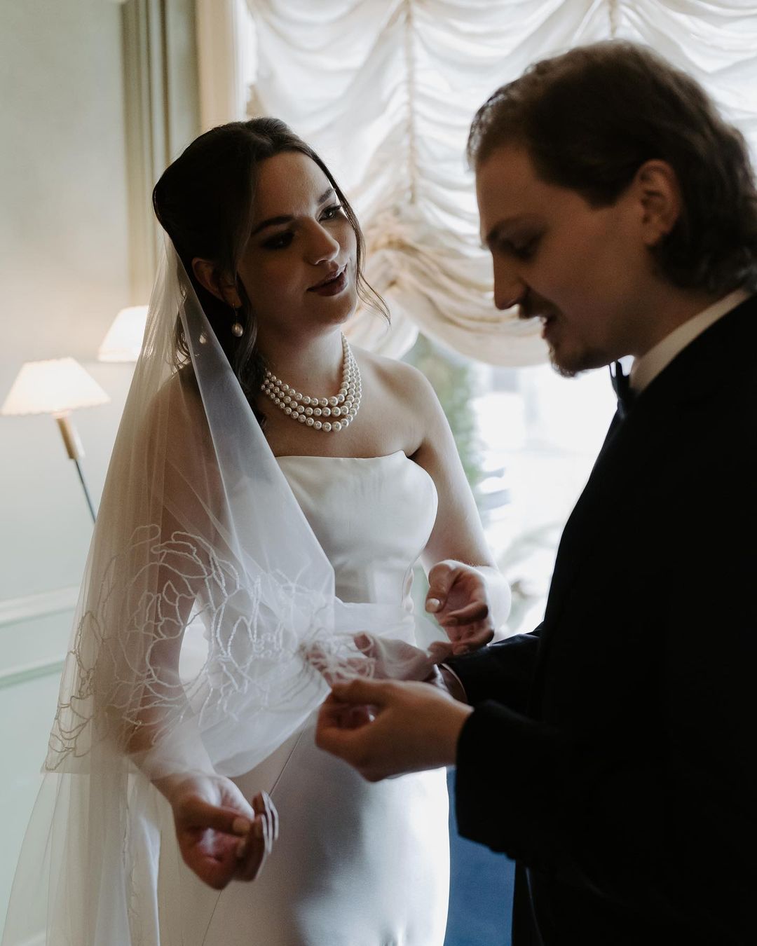 Sparkling intricate beaded roses and peonies veil, royal cathedral length