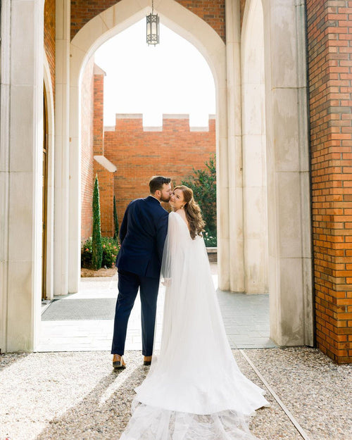 Bride Madeline Ringwald floral cape Kaitie veil