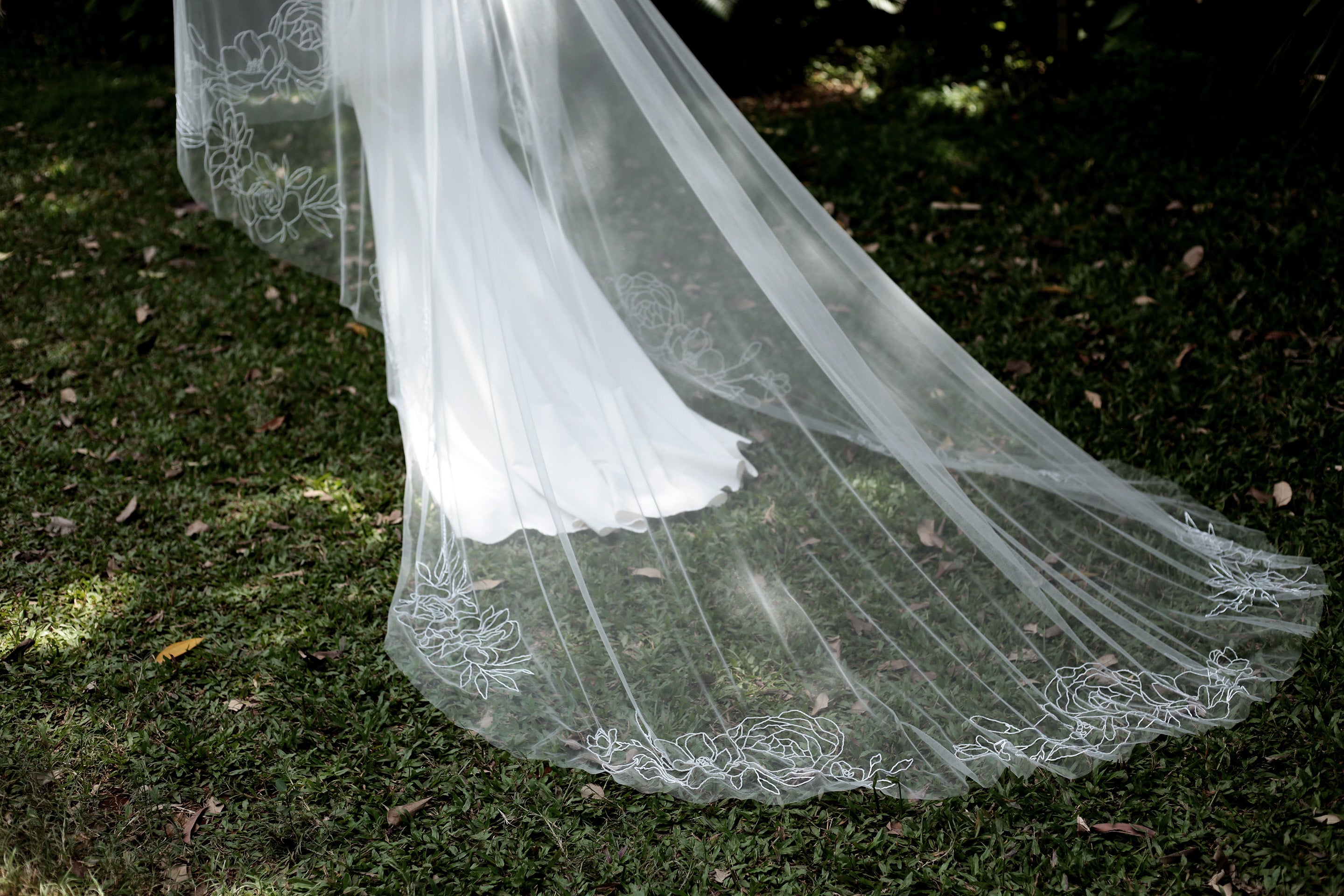 Sparkling intricate beaded roses and peonies veil, cathedral length
