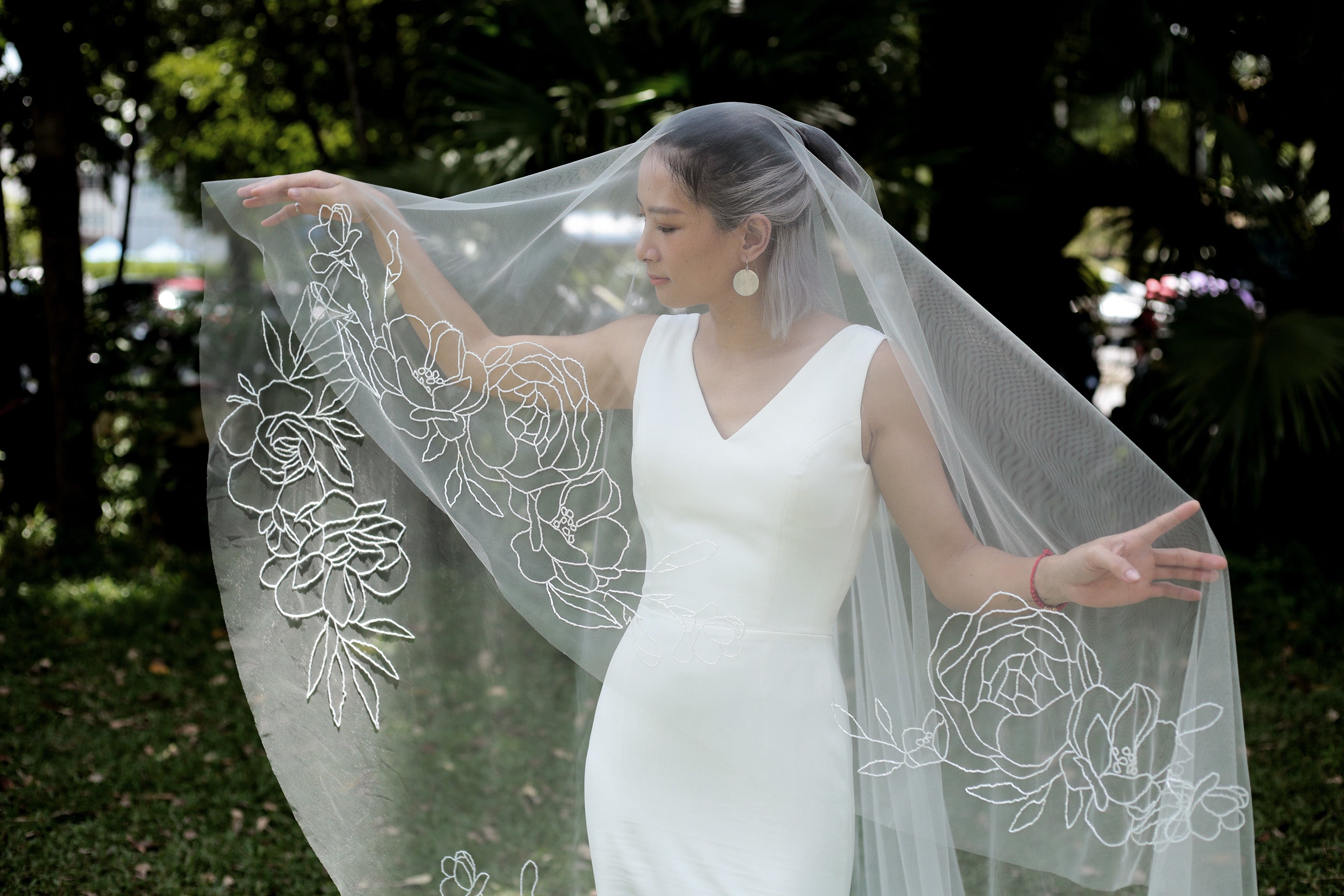 Sparkling intricate beaded roses and peonies veil, cathedral length
