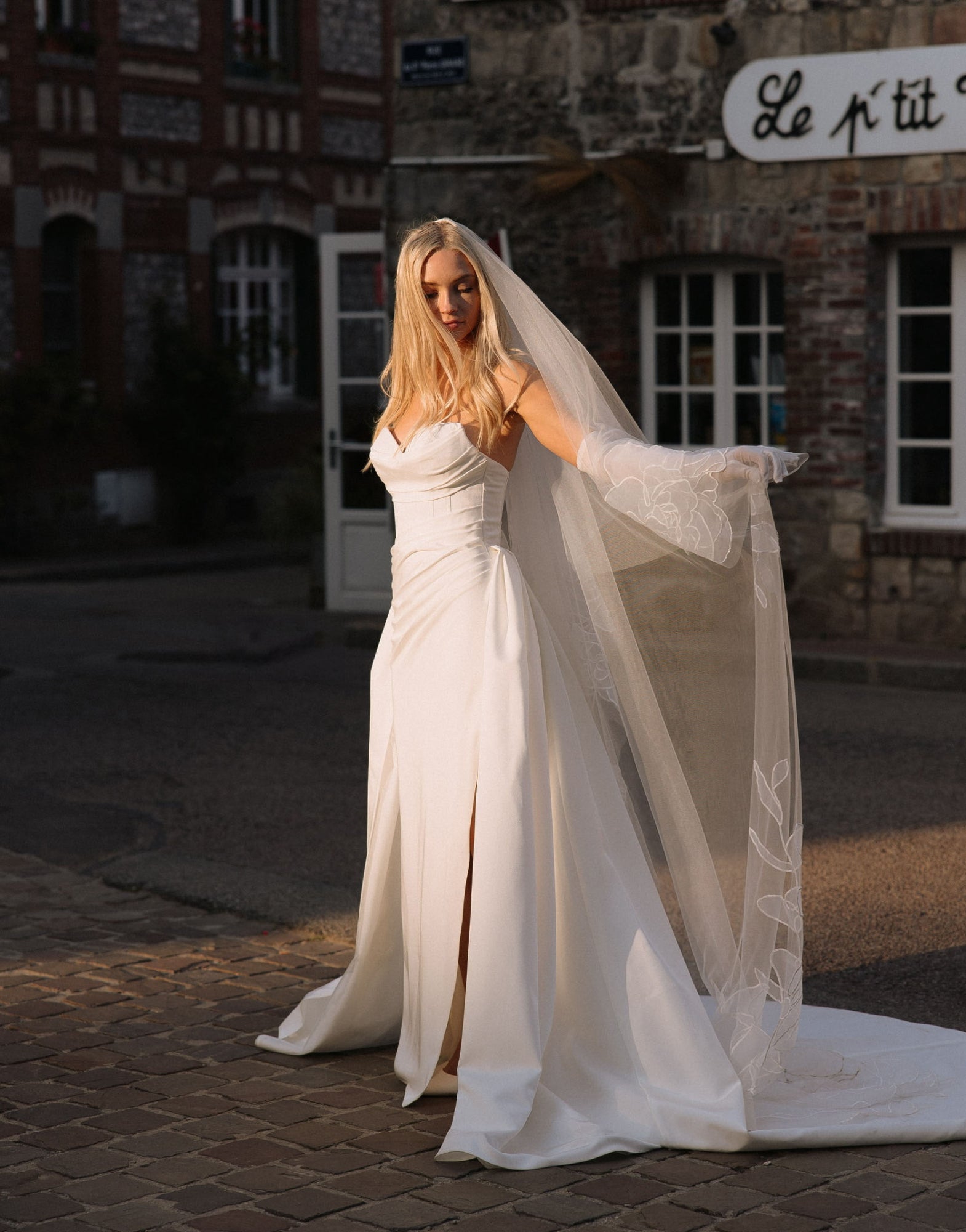 A bride wearing a wedding dress