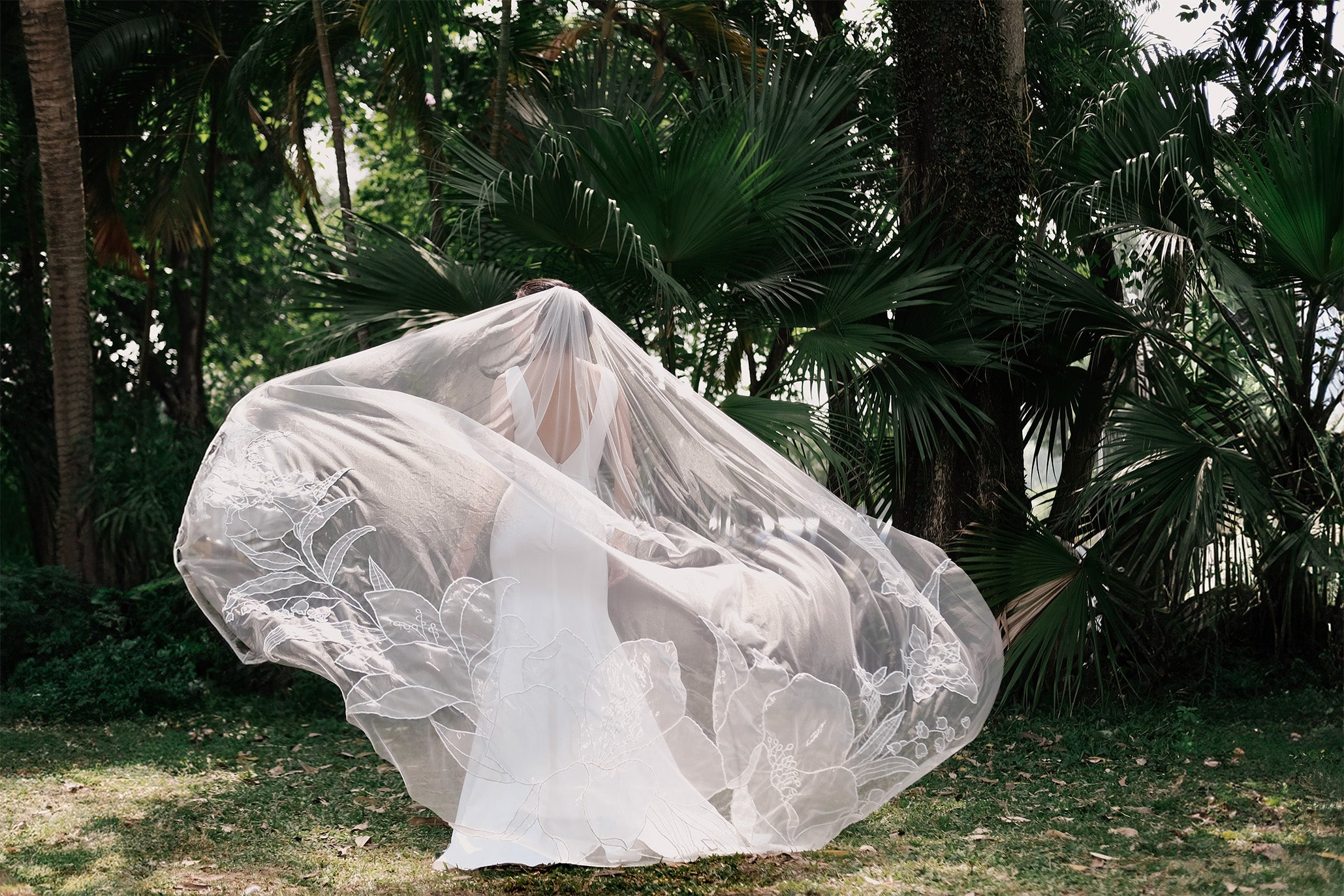 SAMANTHA | Chapel organza floral veil designed for Samantha bride
