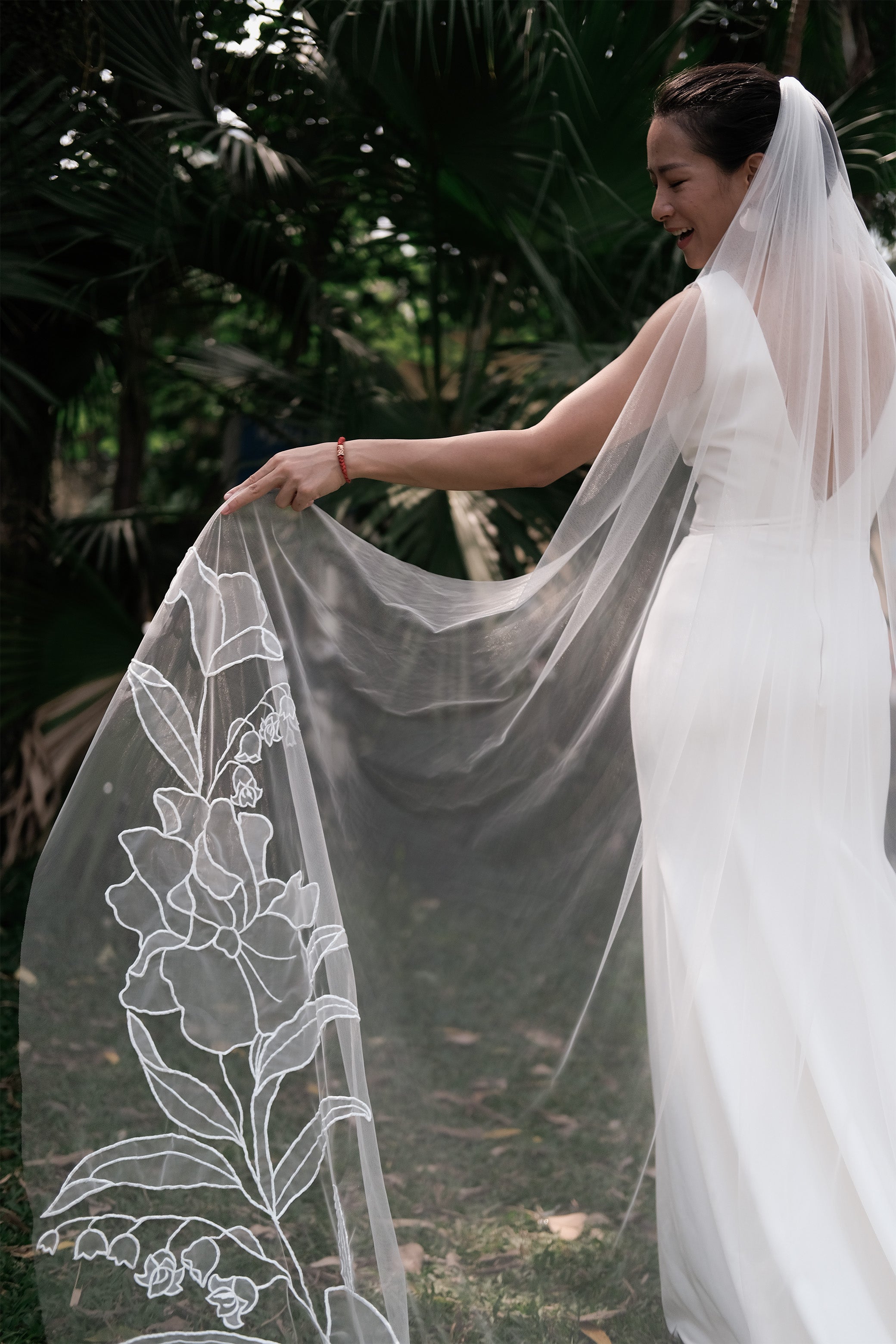 SAMANTHA | Chapel organza floral veil designed for Samantha bride