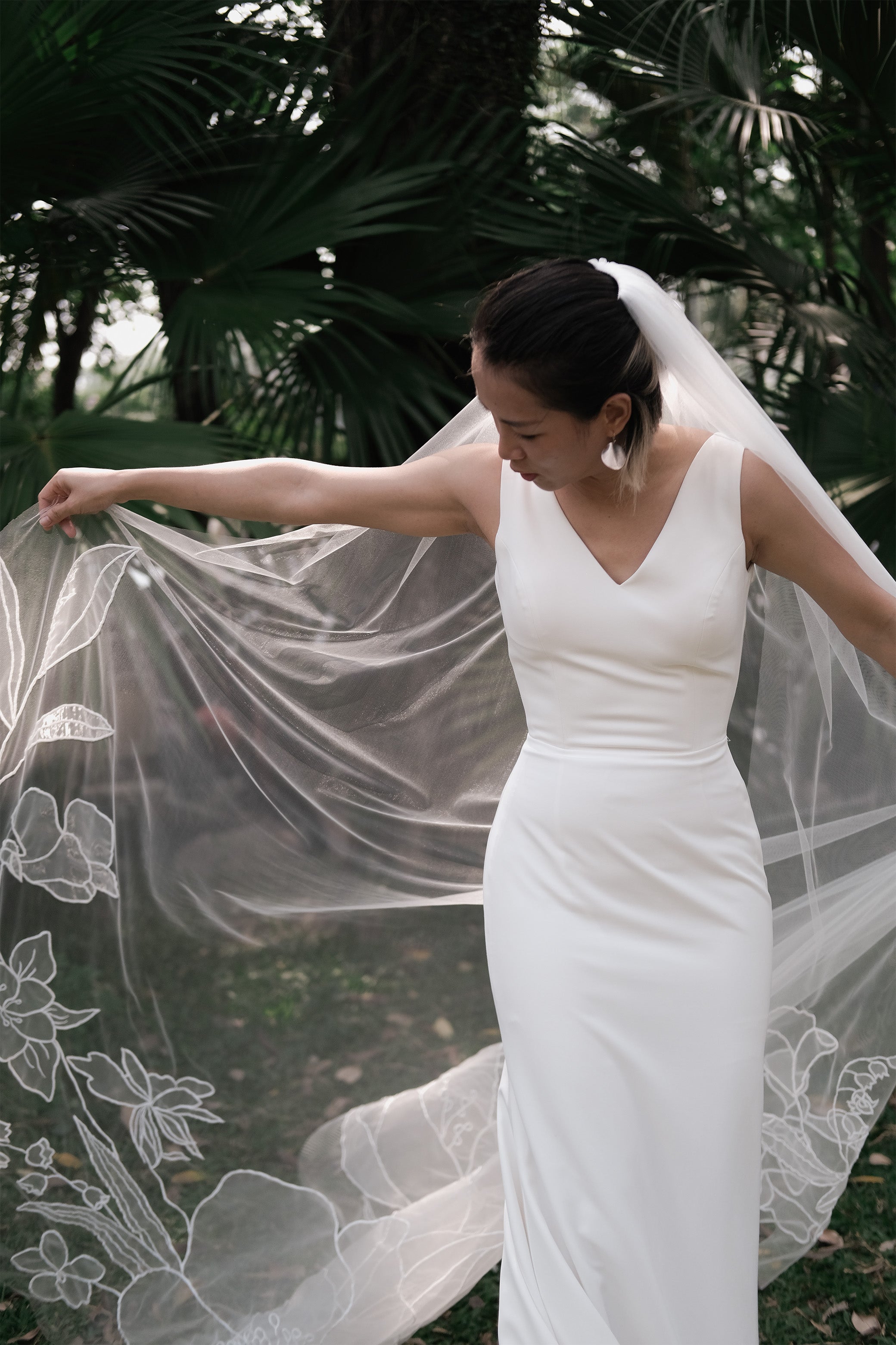 SAMANTHA | Chapel organza floral veil designed for Samantha bride