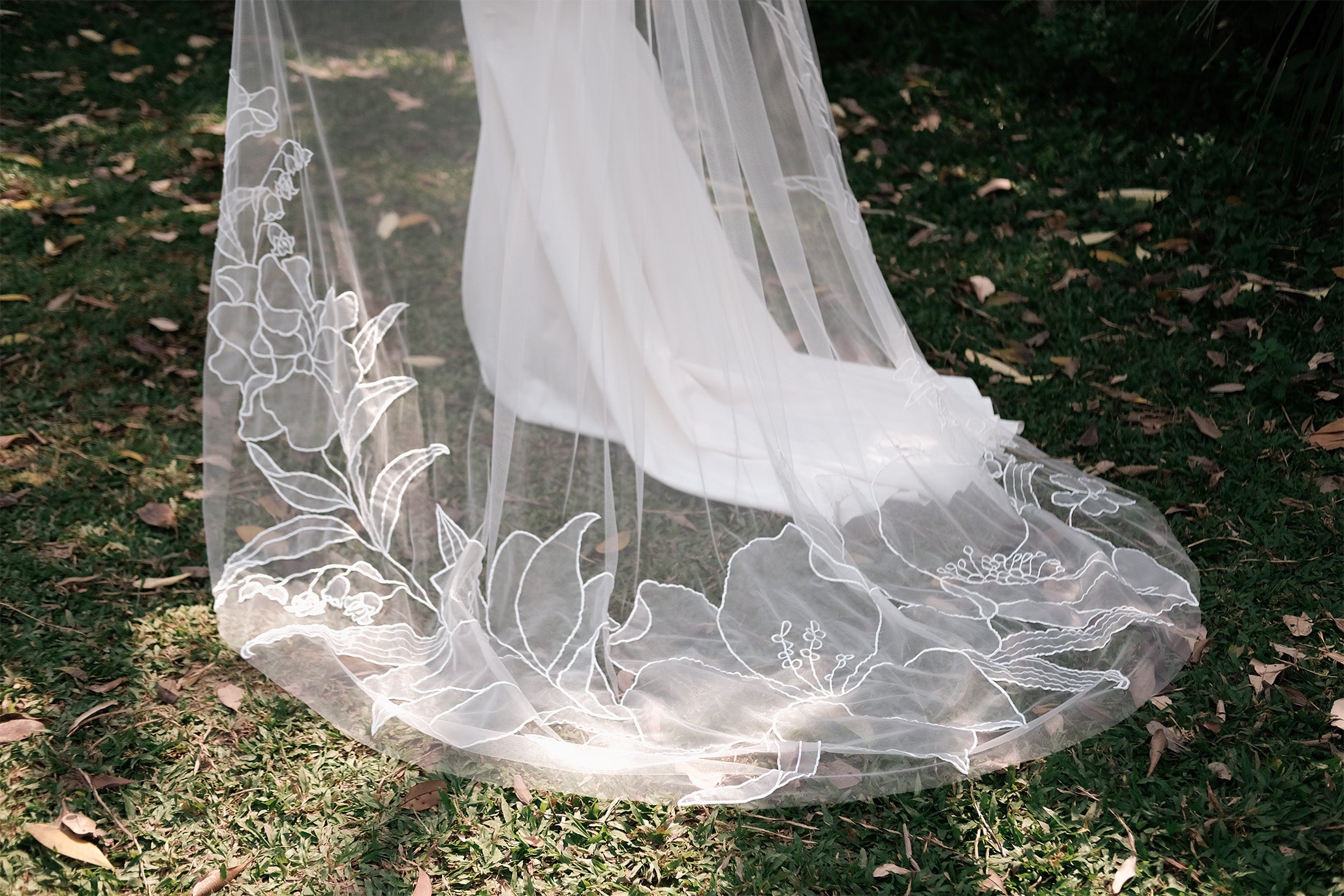 SAMANTHA | Chapel organza floral veil designed for Samantha bride