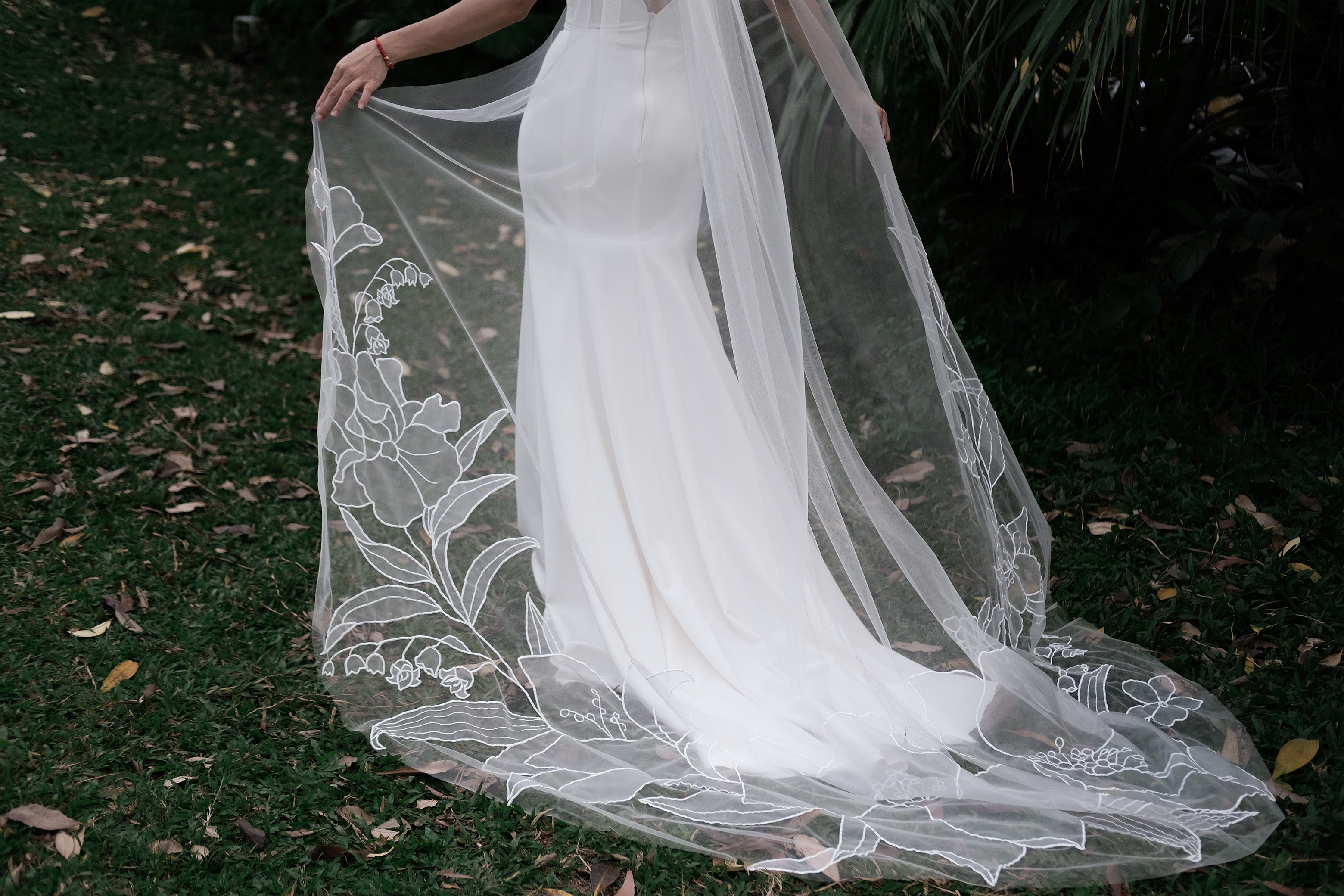 SAMANTHA | Chapel organza floral veil designed for Samantha bride