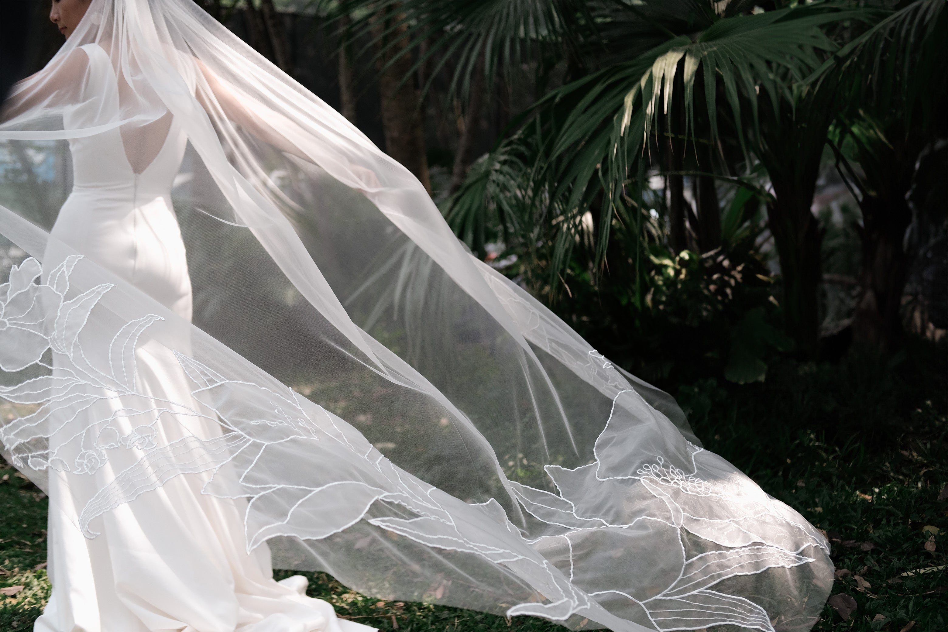 SAMANTHA | Chapel organza floral veil designed for Samantha bride