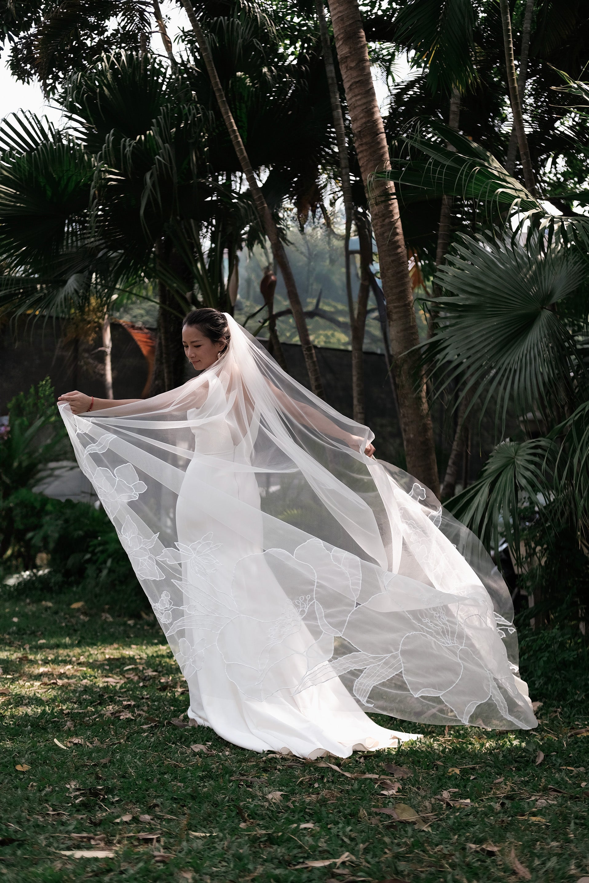 SAMANTHA | Chapel organza floral veil designed for Samantha bride