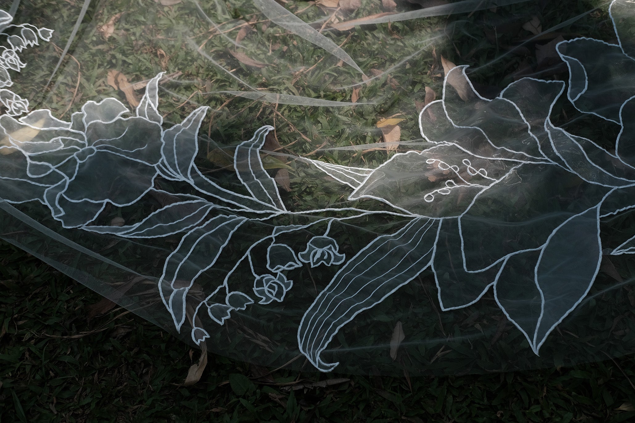 SAMANTHA | Chapel organza floral veil designed for Samantha bride