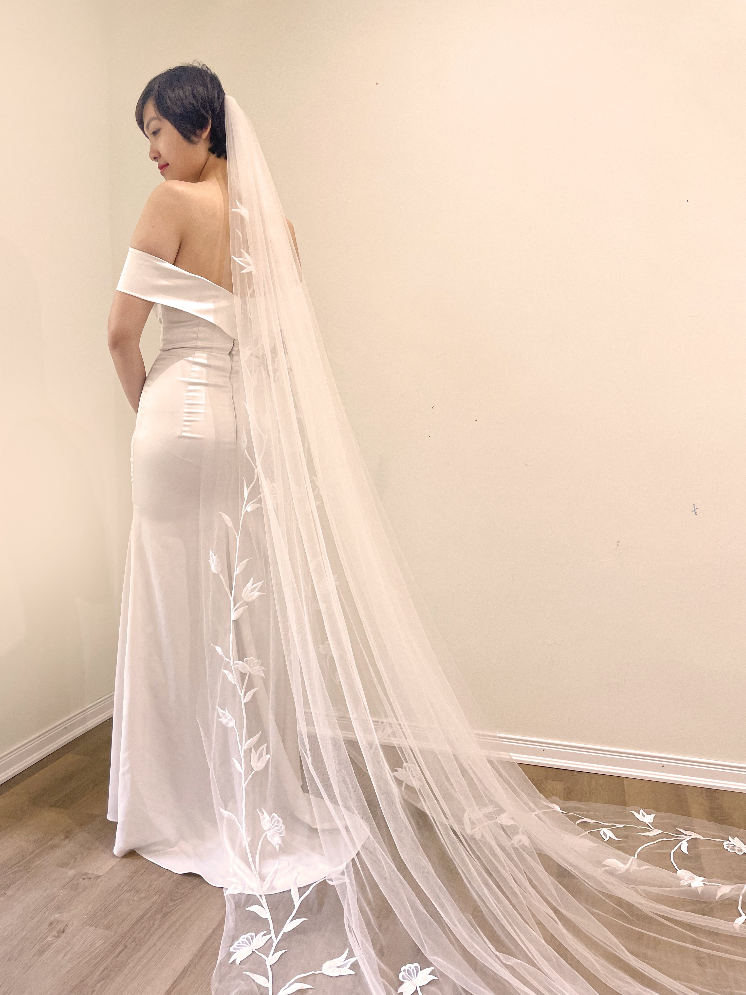 ZANA | Romantic Cathedral embroidery floral veil/ Custom veil/ Cathedral wedding veil/ Wedding veil/ floral veil/ TA.V078