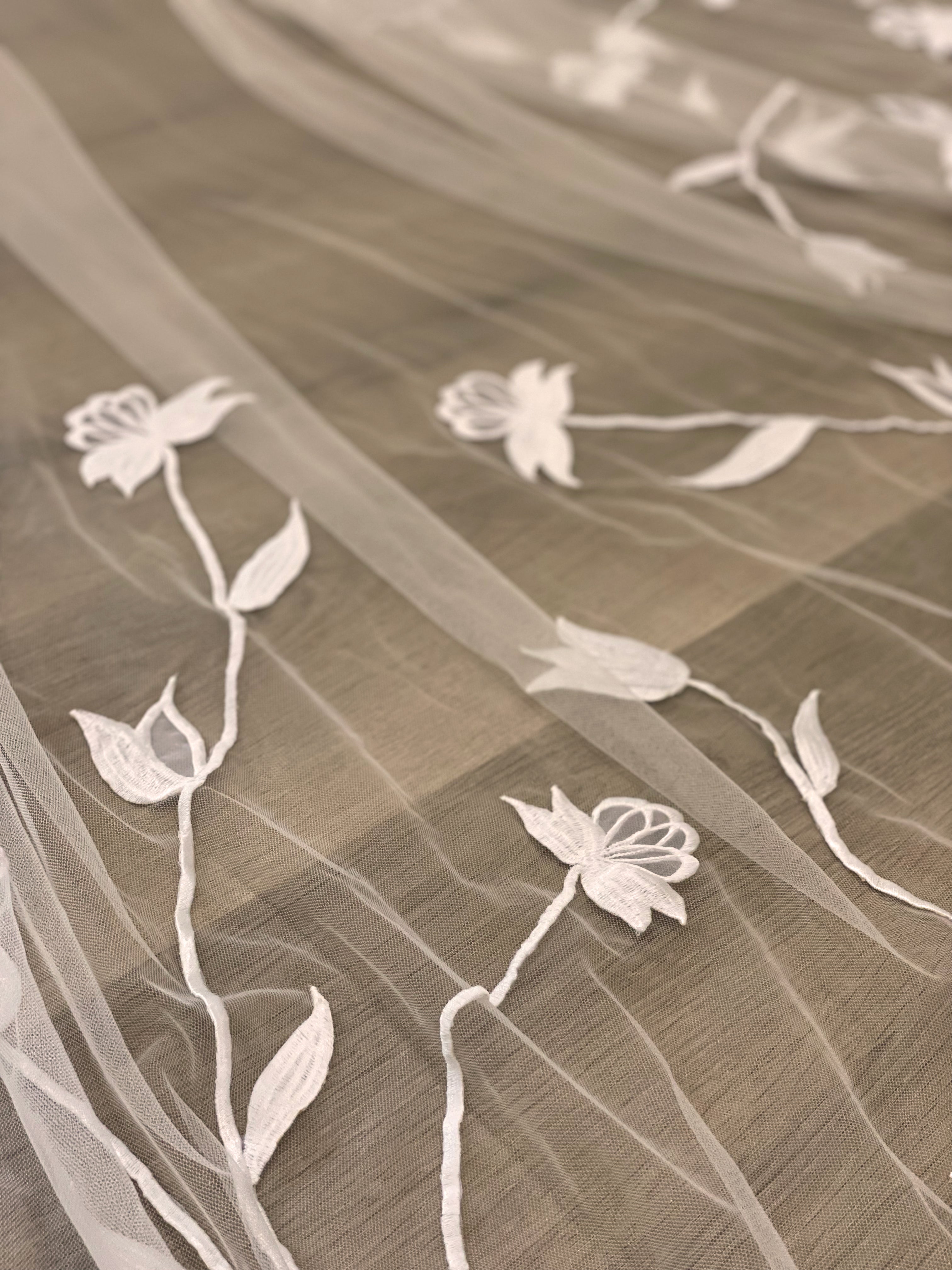 ZANA | Romantic Cathedral embroidery floral veil/ Custom veil/ Cathedral wedding veil/ Wedding veil/ floral veil/ TA.V078