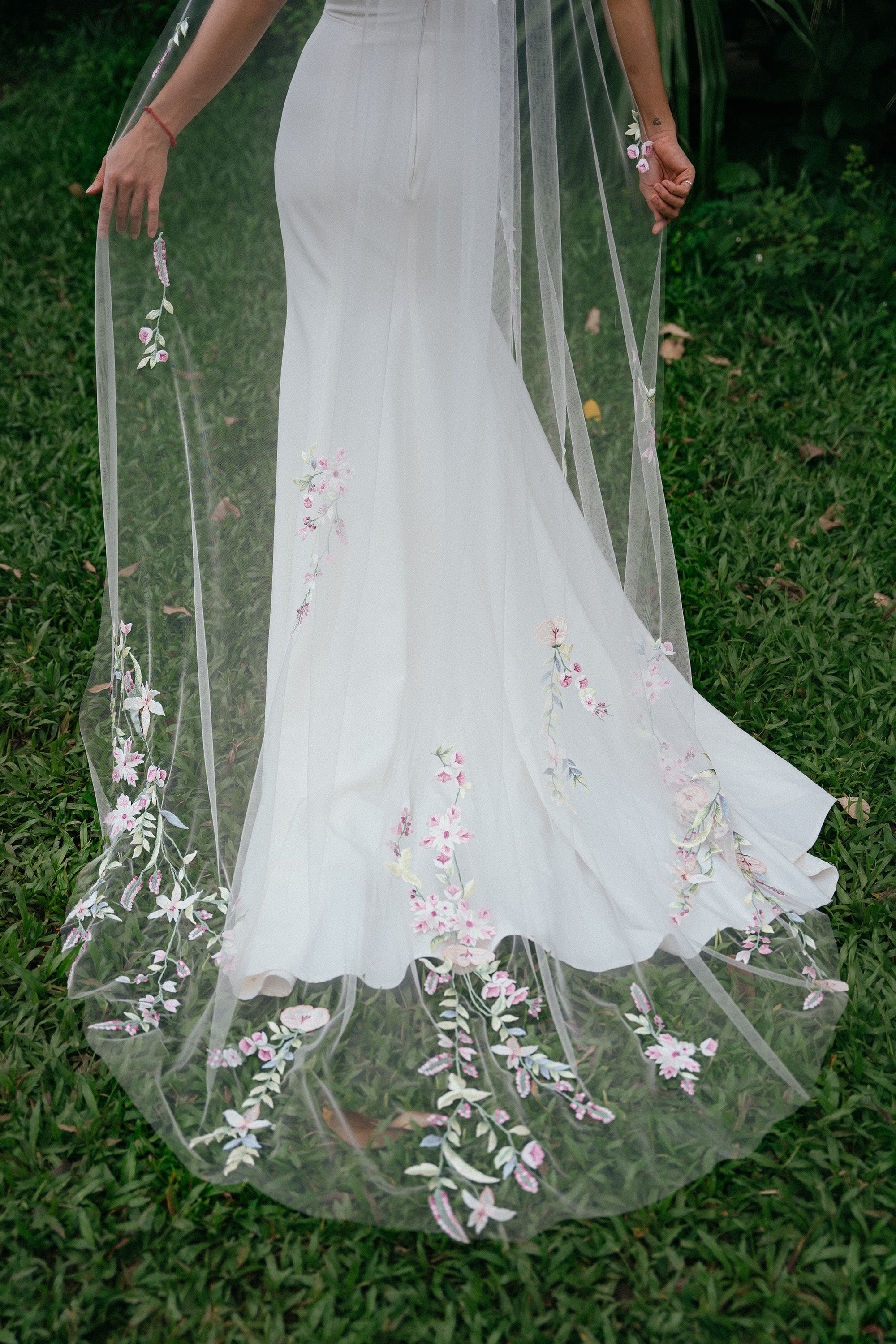 bottom view of MARINA | Colorful embroidery wedding veil