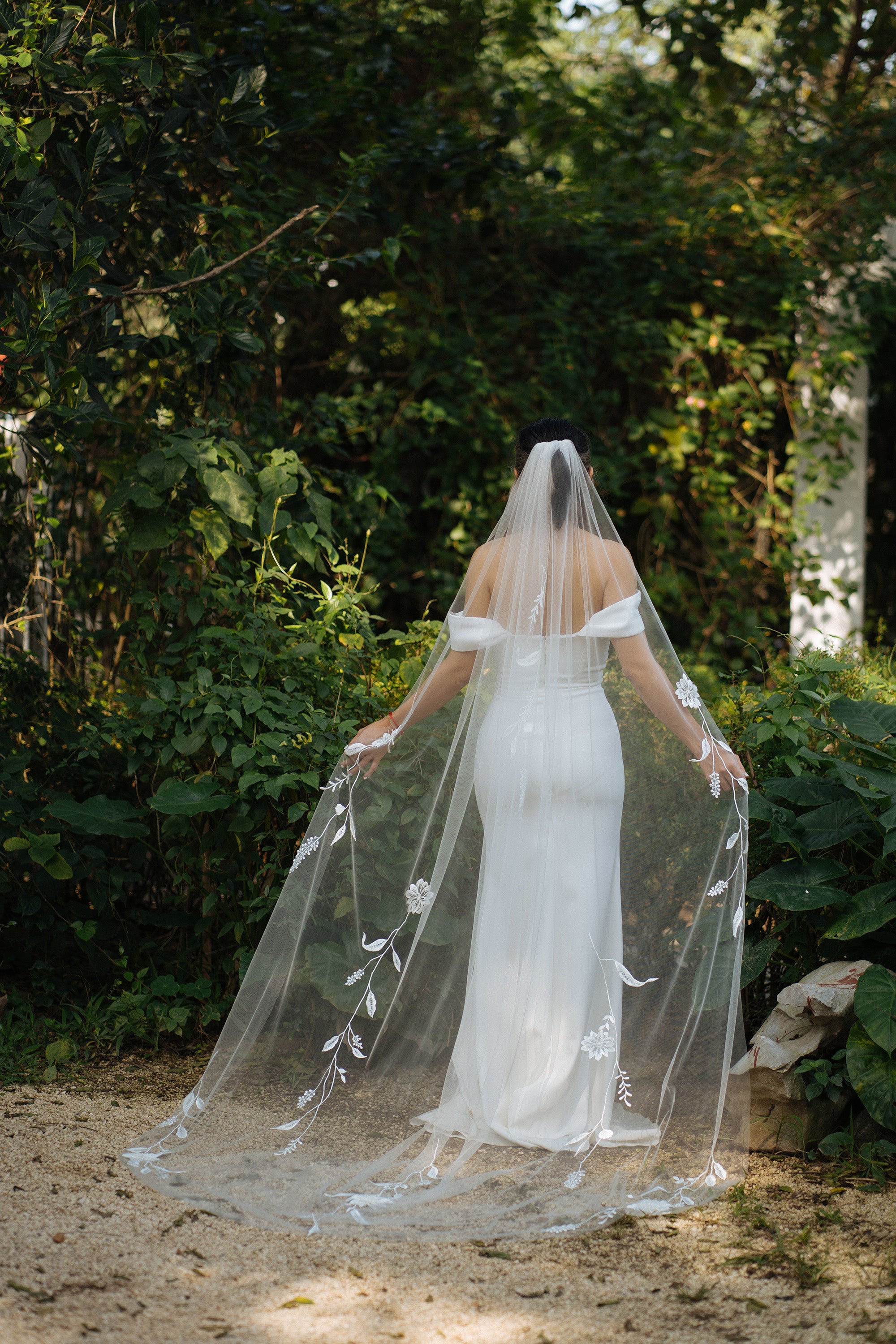 full shot from behind of HANNAH | Embroidered wedding veil