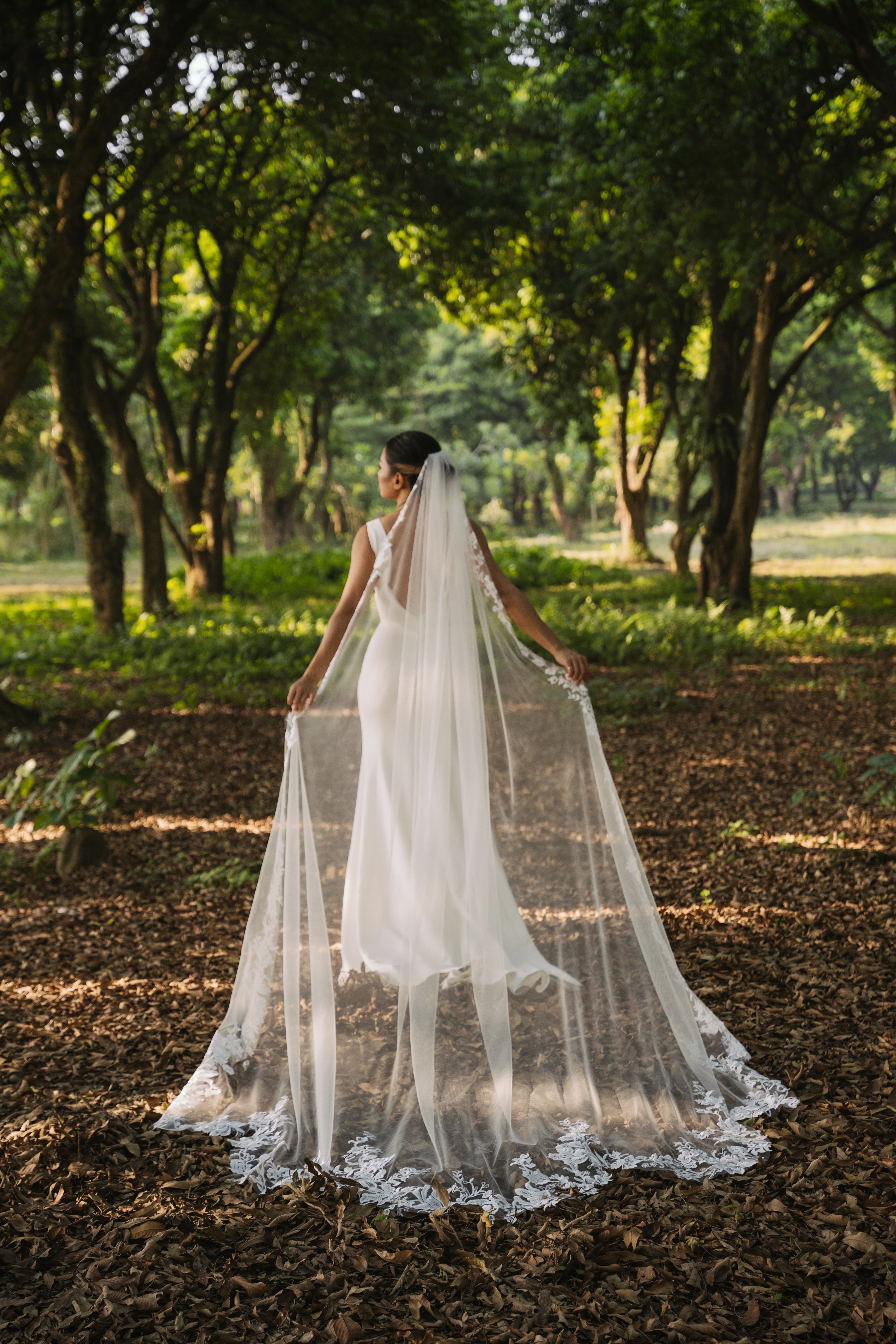 A beautiful "ELA" wedding veil with a timeless, romantic lace pattern.

