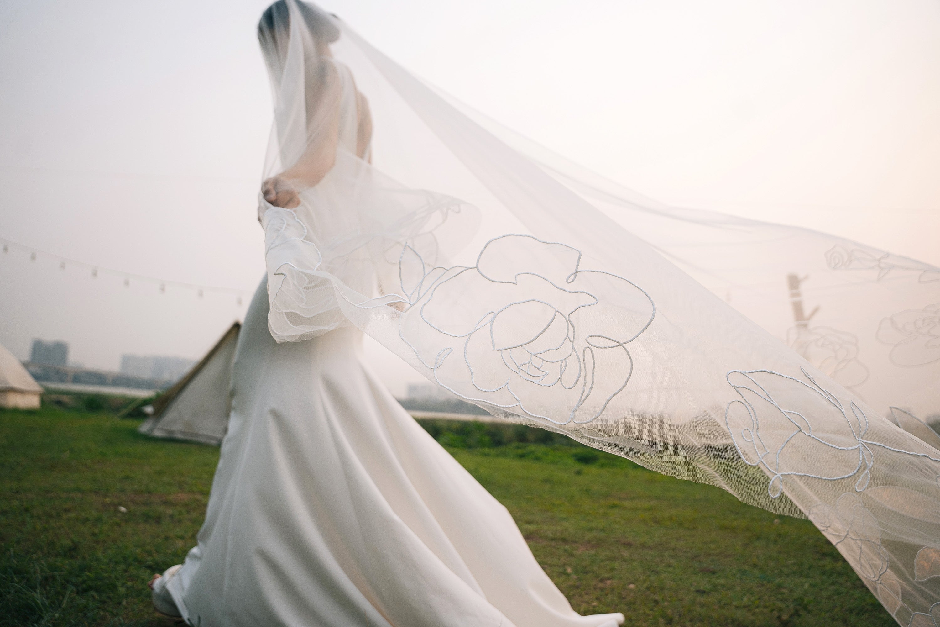 side view of CHARLOTTE | Cathedral organza wedding veil