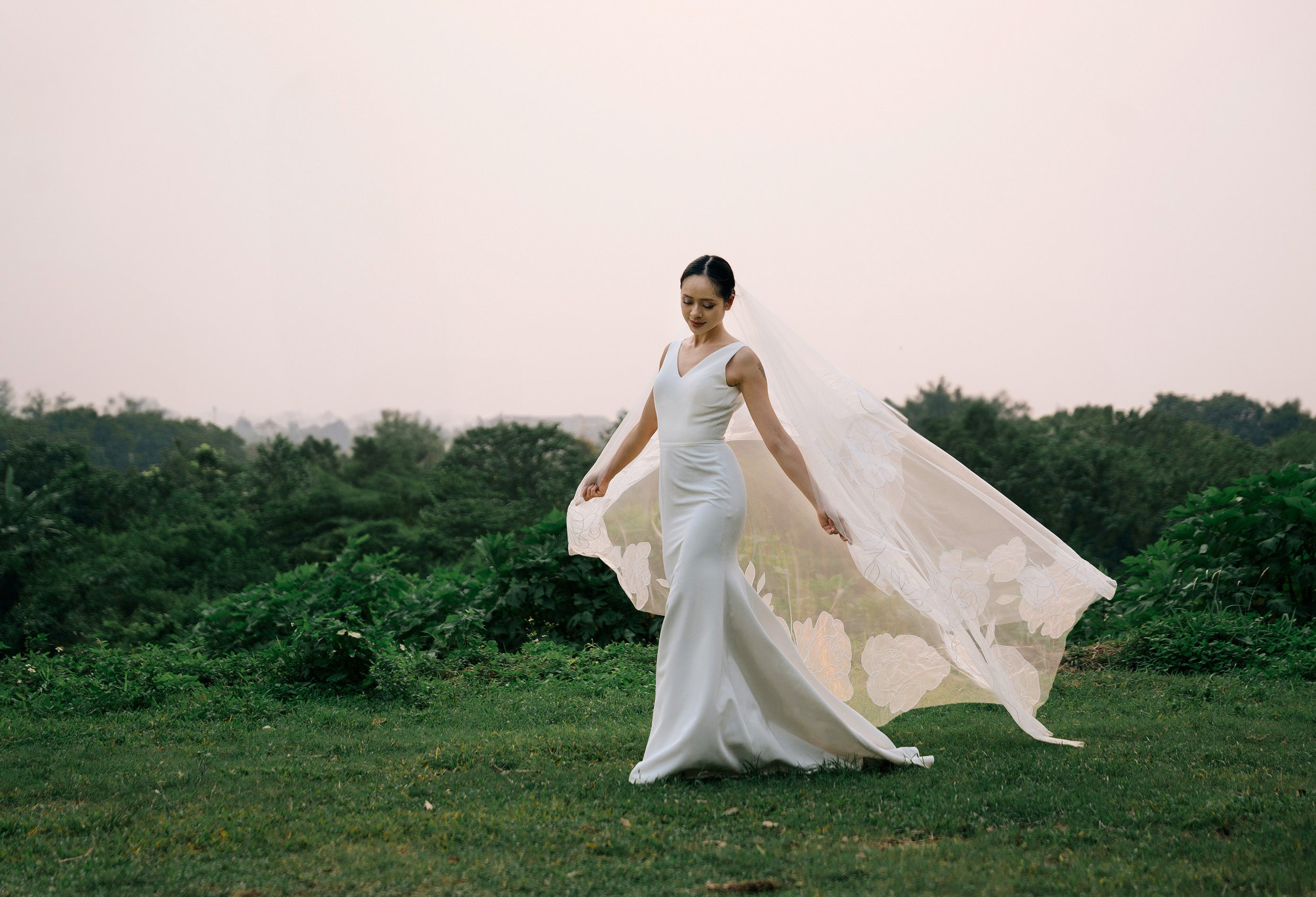 front view of CHARLOTTE | Cathedral organza wedding veil