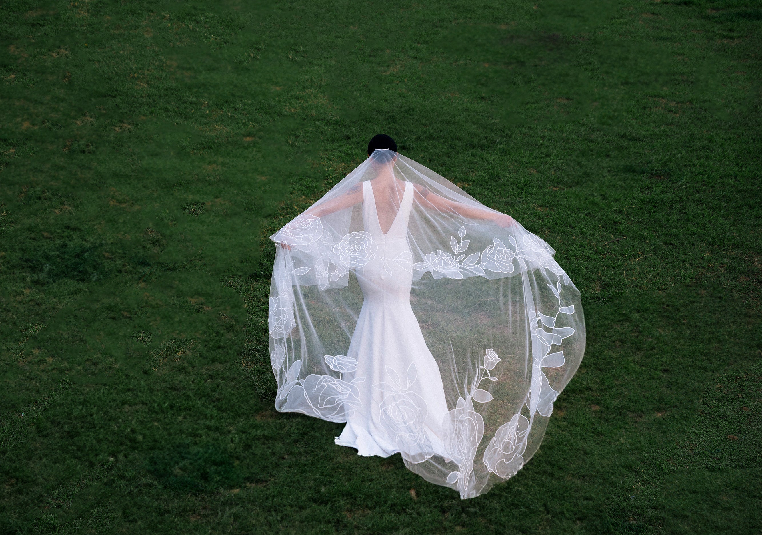 full shot of view CHARLOTTE | Cathedral organza wedding veil