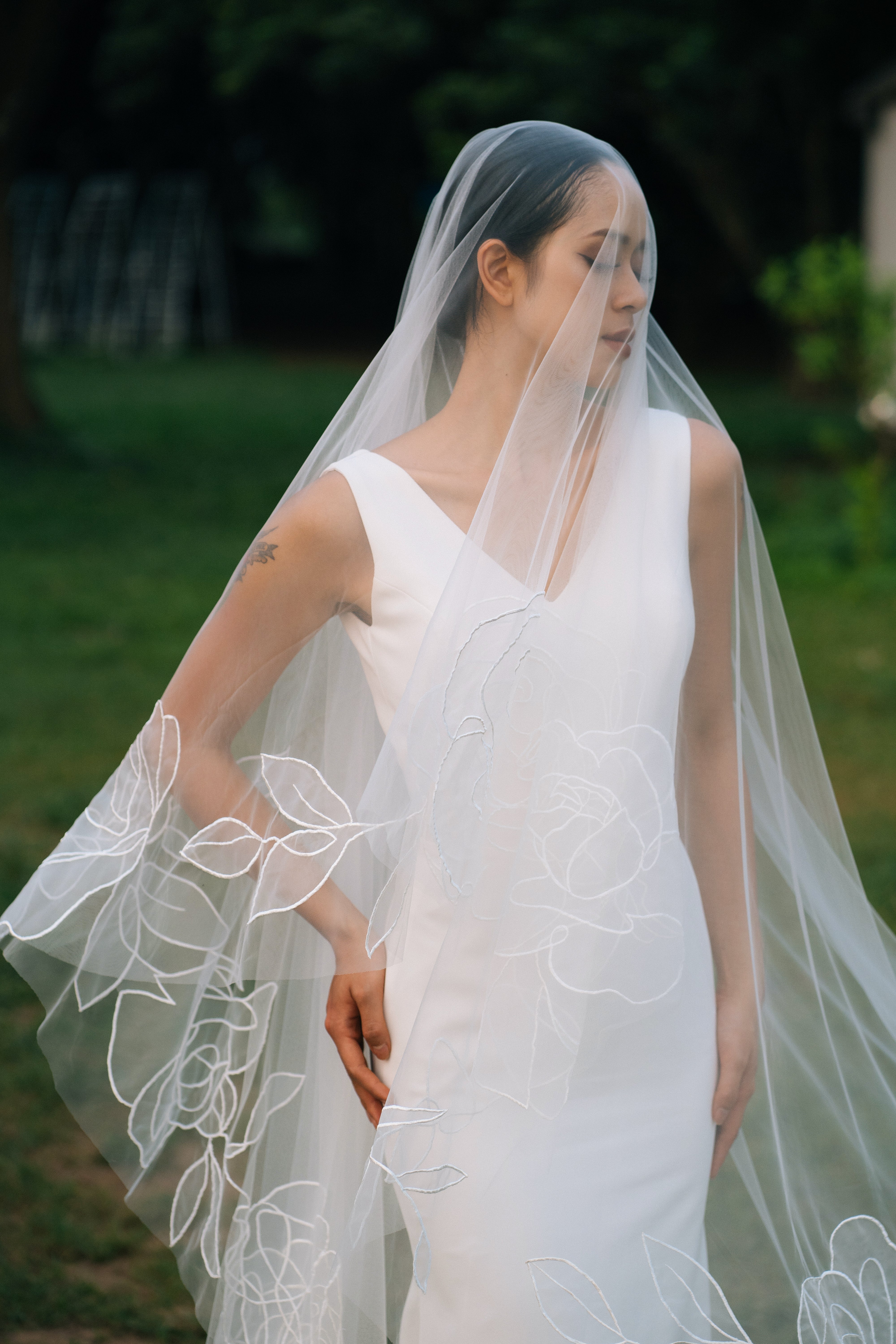 full front view of CHARLOTTE | Cathedral organza wedding veil