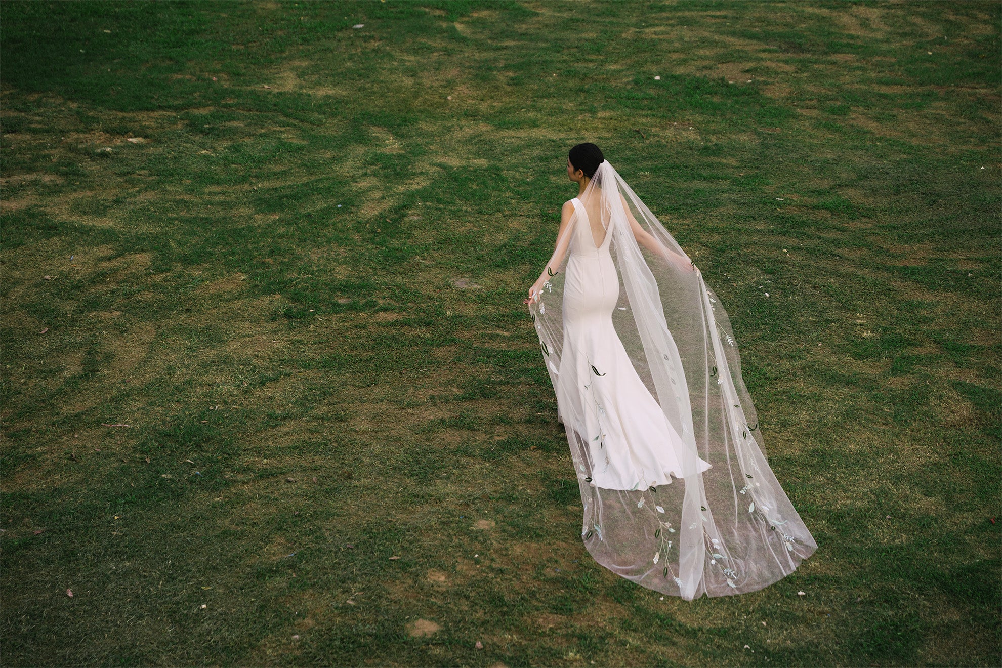 cinematic shot of NILSA | Green embroidery floral wedding veil