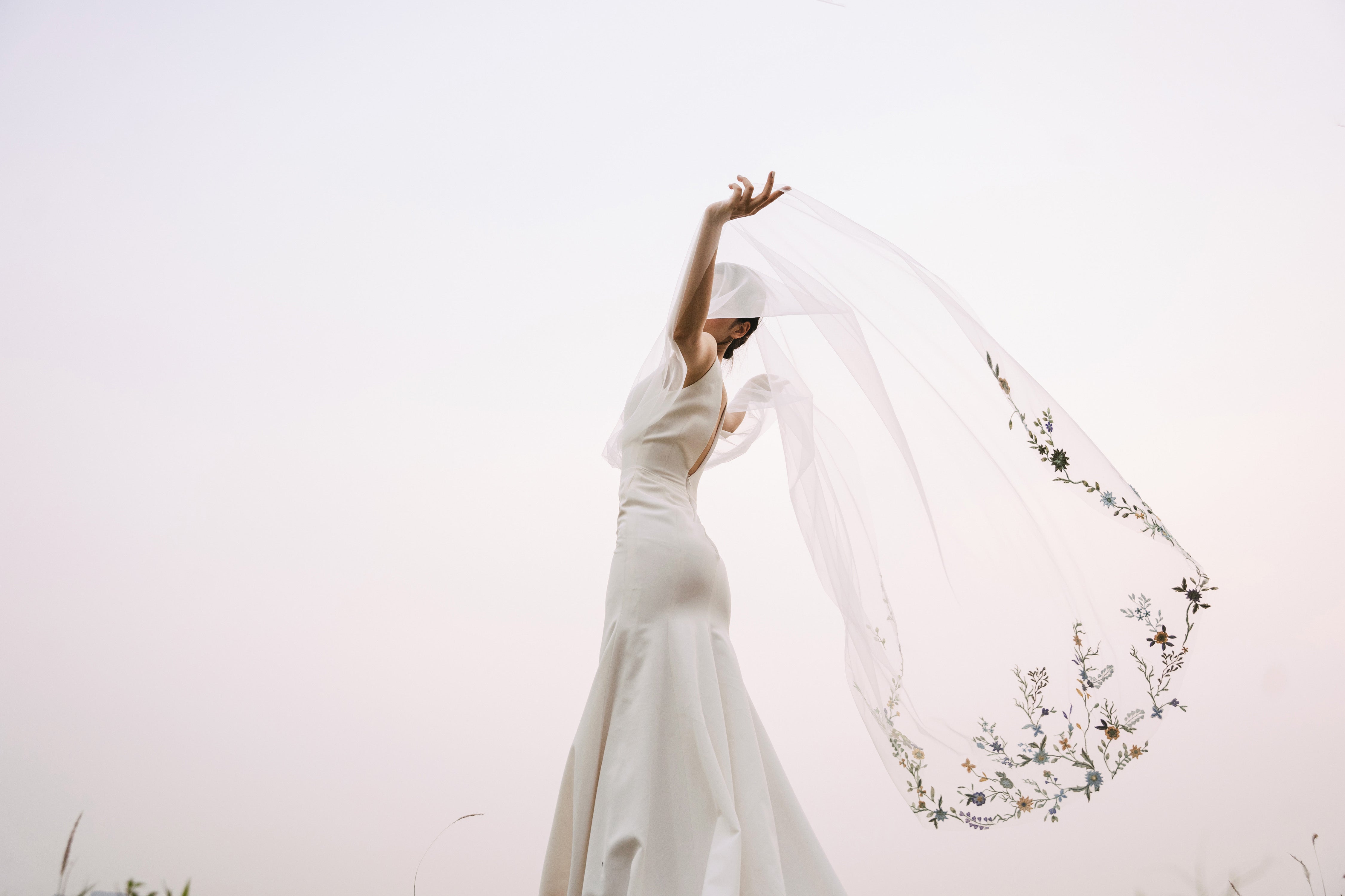 cinematic shot of PAOLA | Colorful floral lace wedding veil