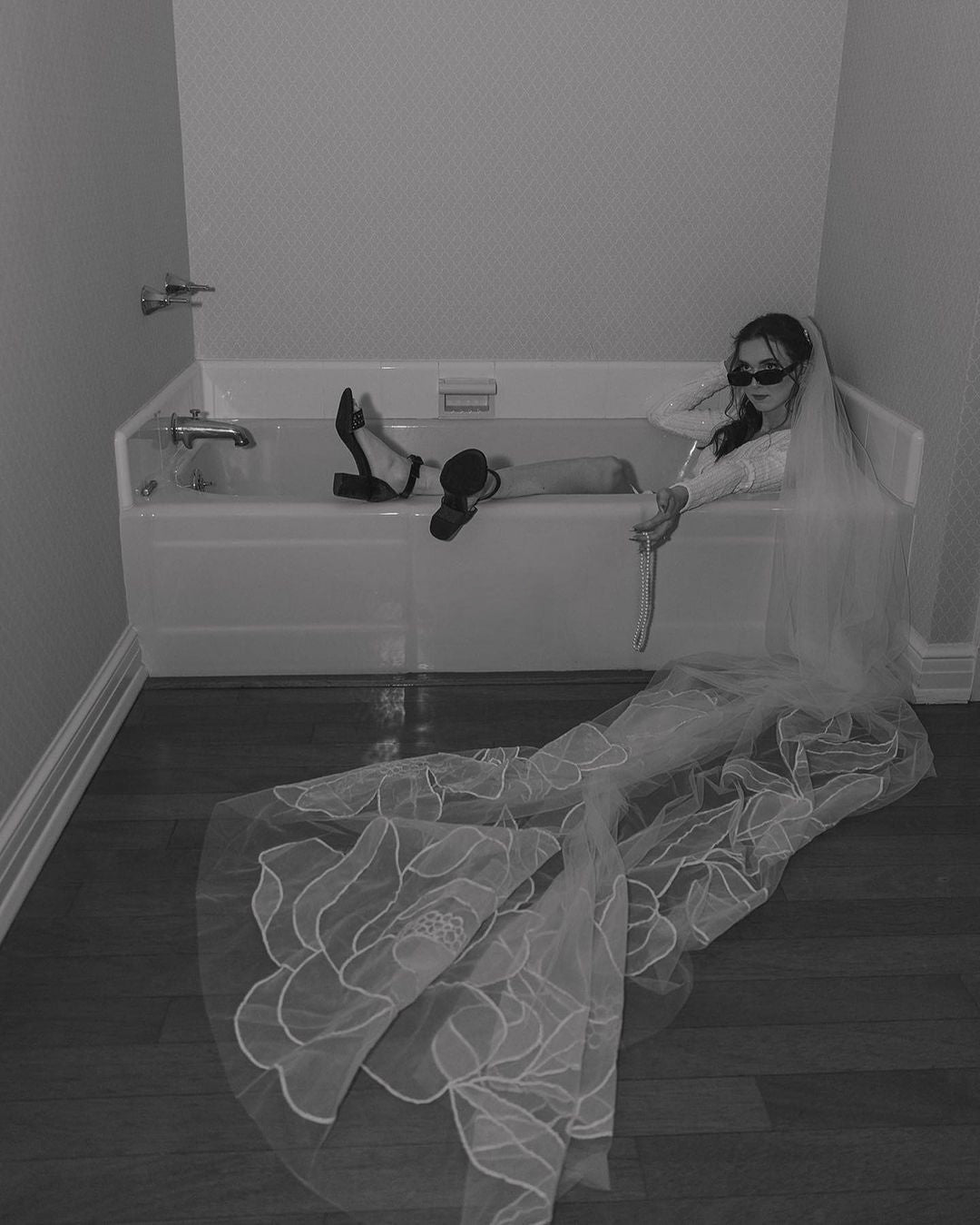 black and white style picture of bride