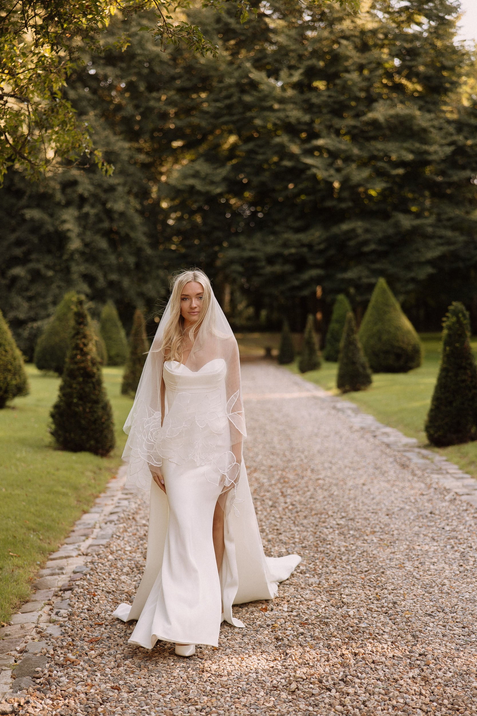 Rosie chapel length veil with delicate organza floral details