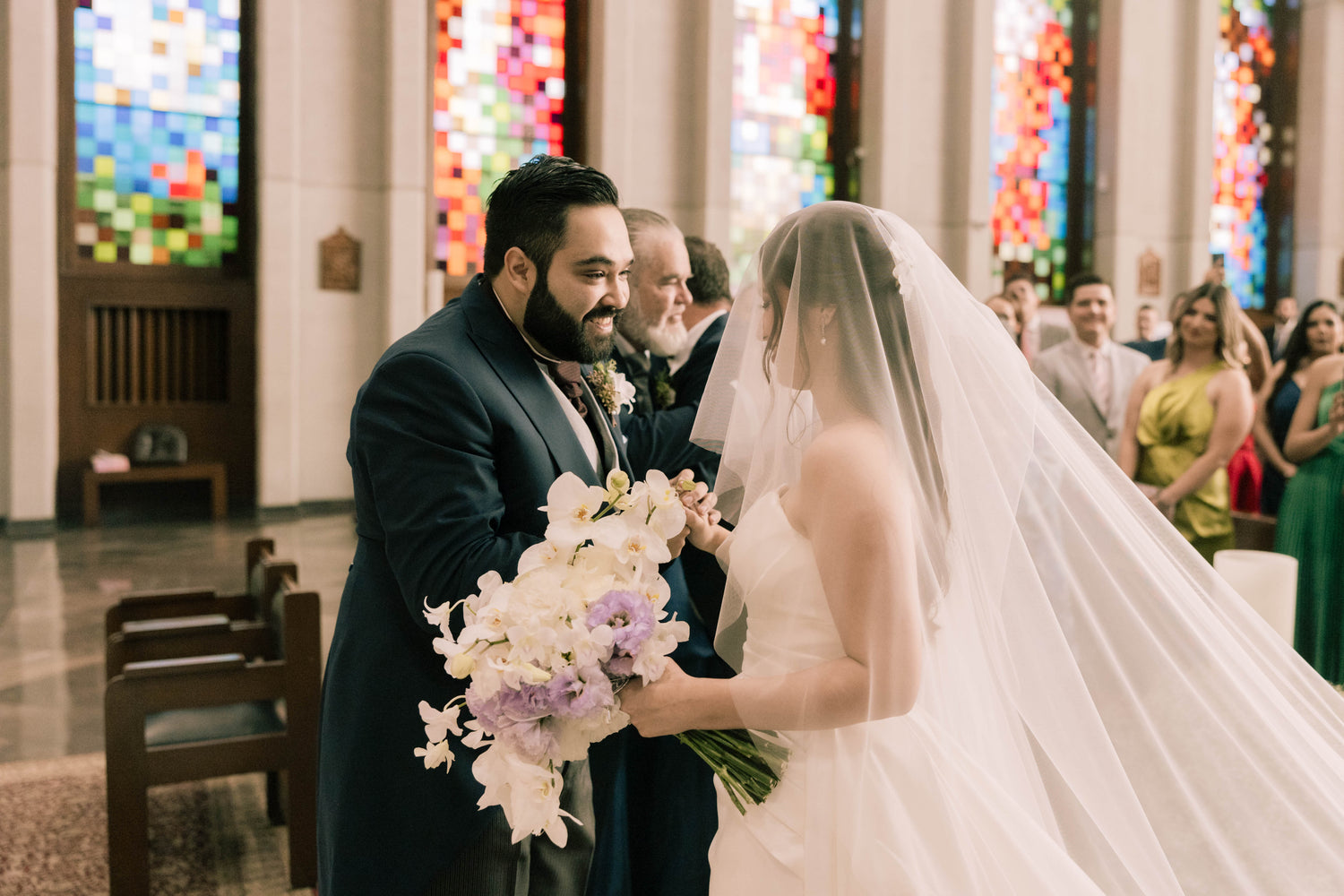 Christian wedding in church couple smiling