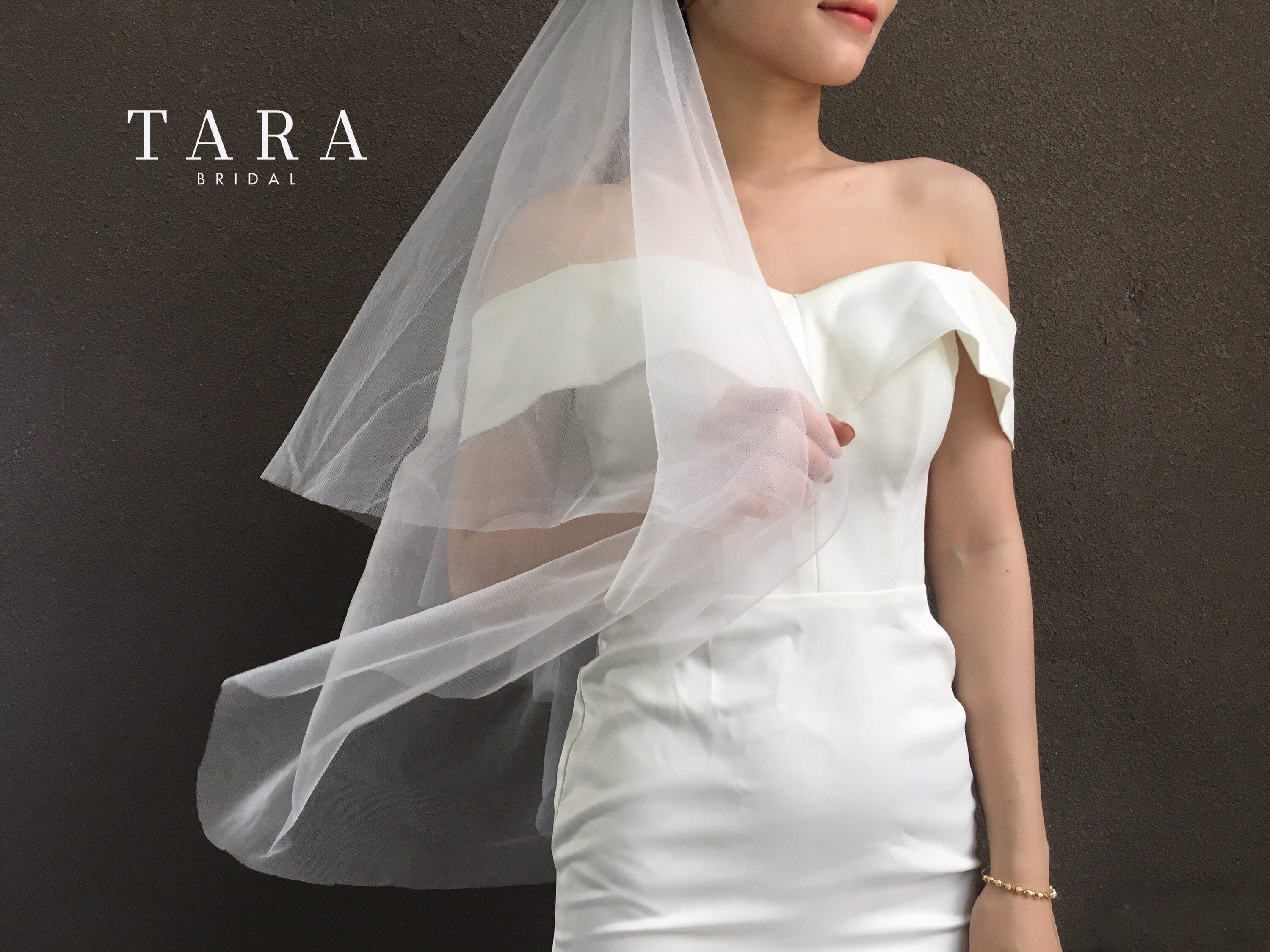 SIERRA | 2 tiers plain silk veil, silk veil / Elbow silk veil |TA.062 I Fingertip Veil, Raw Edge, Soft Veil, Classic Wedding Veil