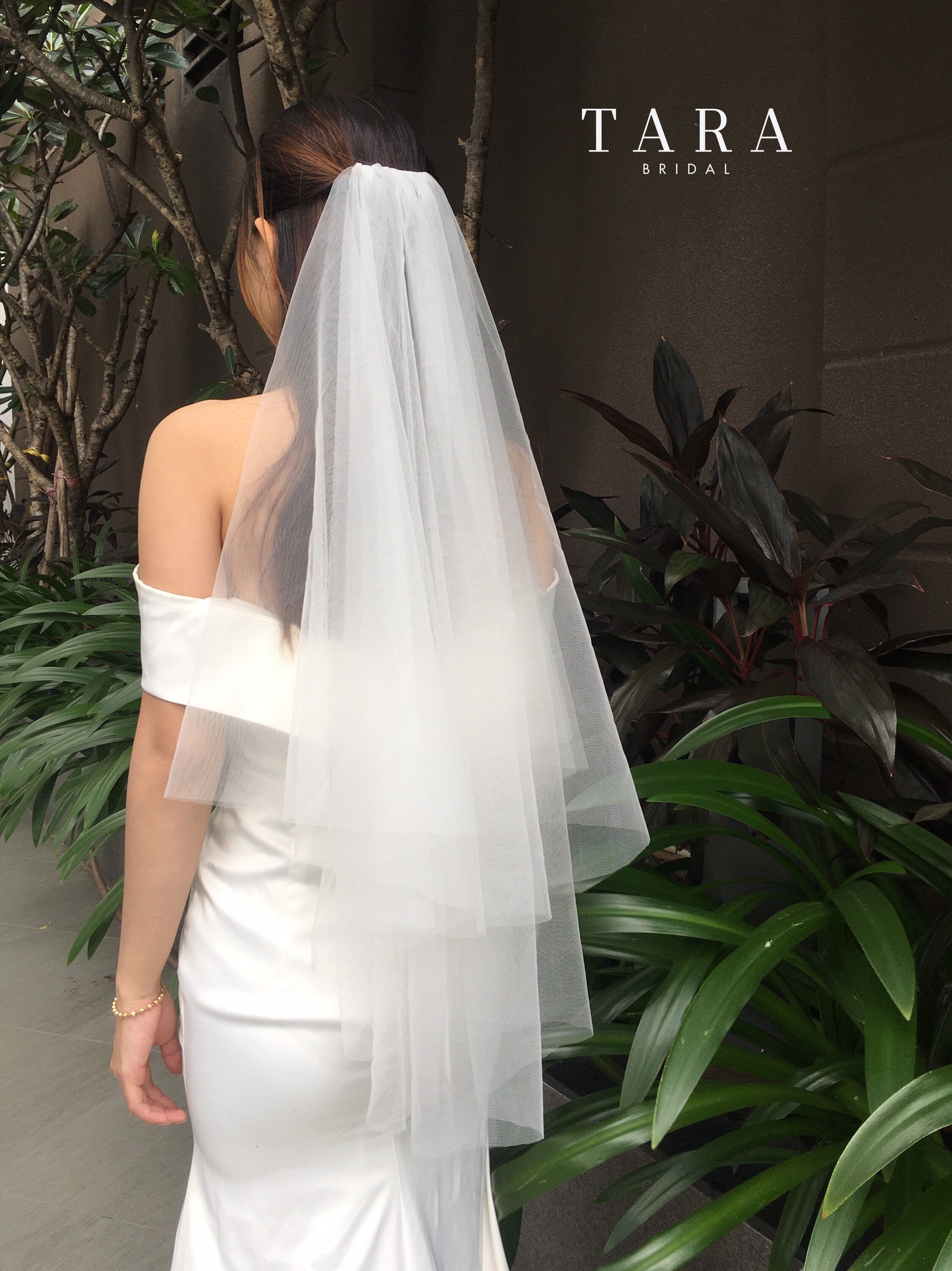 SIERRA | 2 tiers plain silk veil, silk veil / Elbow silk veil |TA.062 I Fingertip Veil, Raw Edge, Soft Veil, Classic Wedding Veil