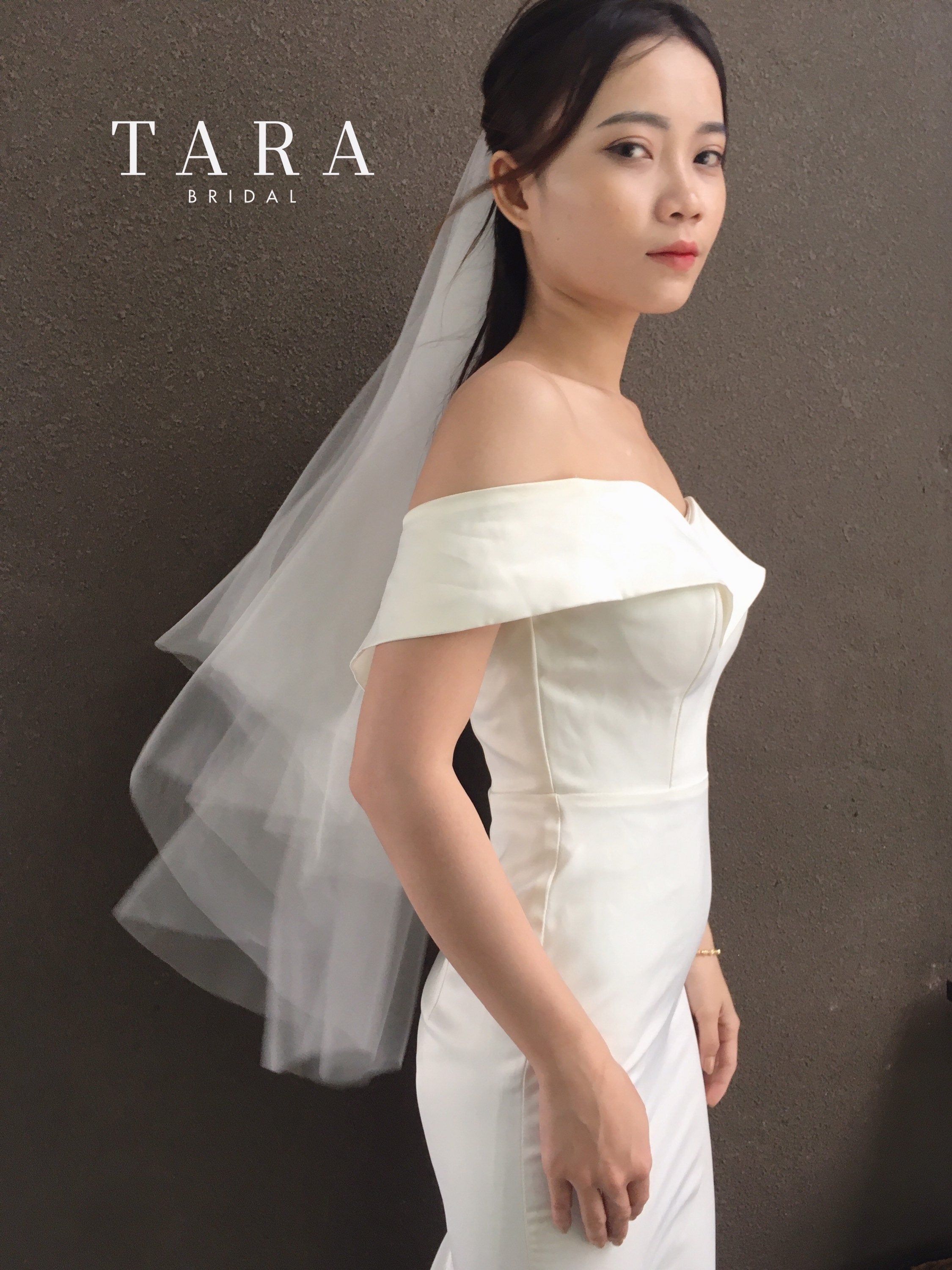 SIERRA | 2 tiers plain silk veil, silk veil / Elbow silk veil |TA.062 I Fingertip Veil, Raw Edge, Soft Veil, Classic Wedding Veil