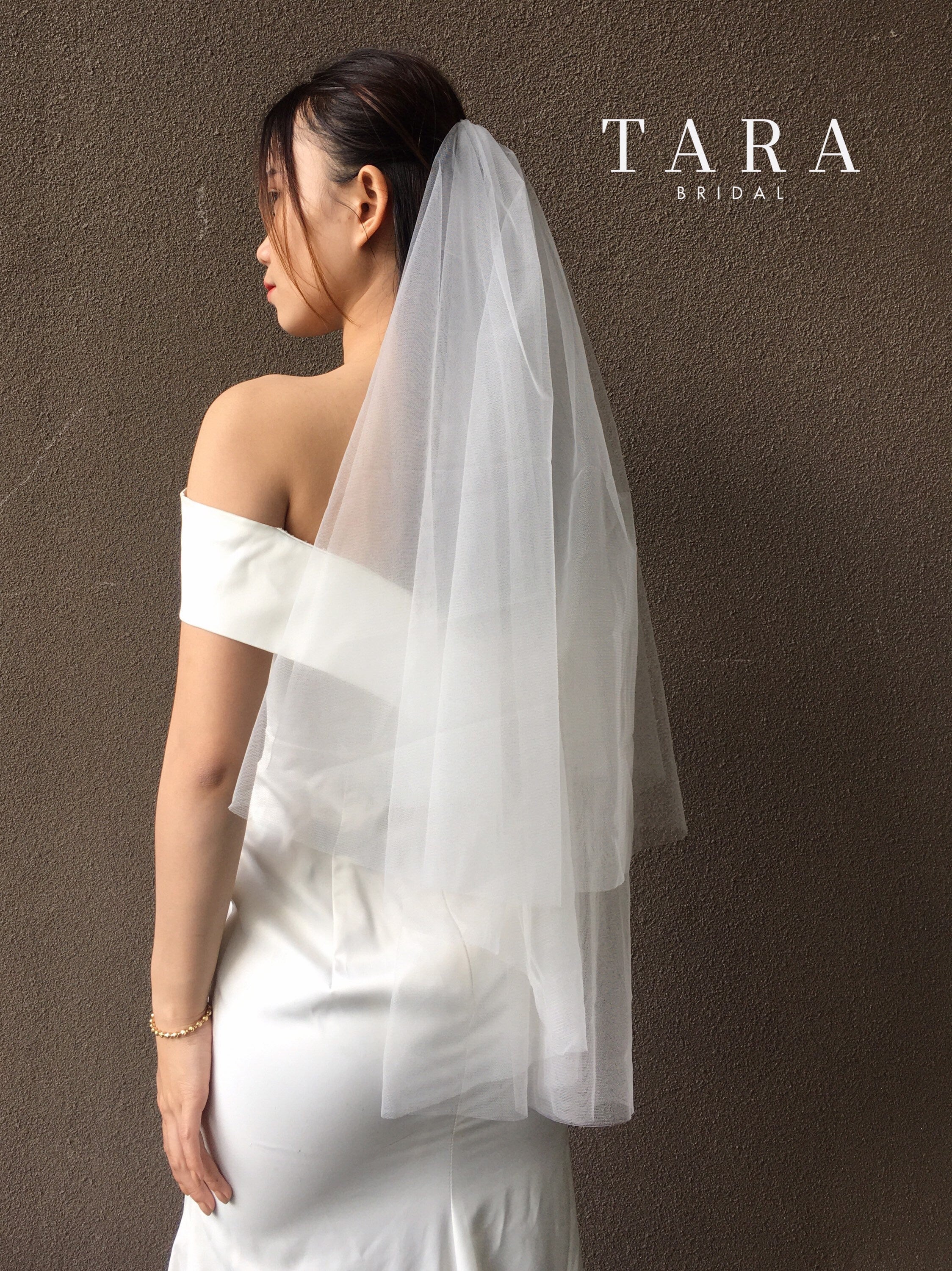SIERRA | 2 tiers plain silk veil, silk veil / Elbow silk veil |TA.062 I Fingertip Veil, Raw Edge, Soft Veil, Classic Wedding Veil