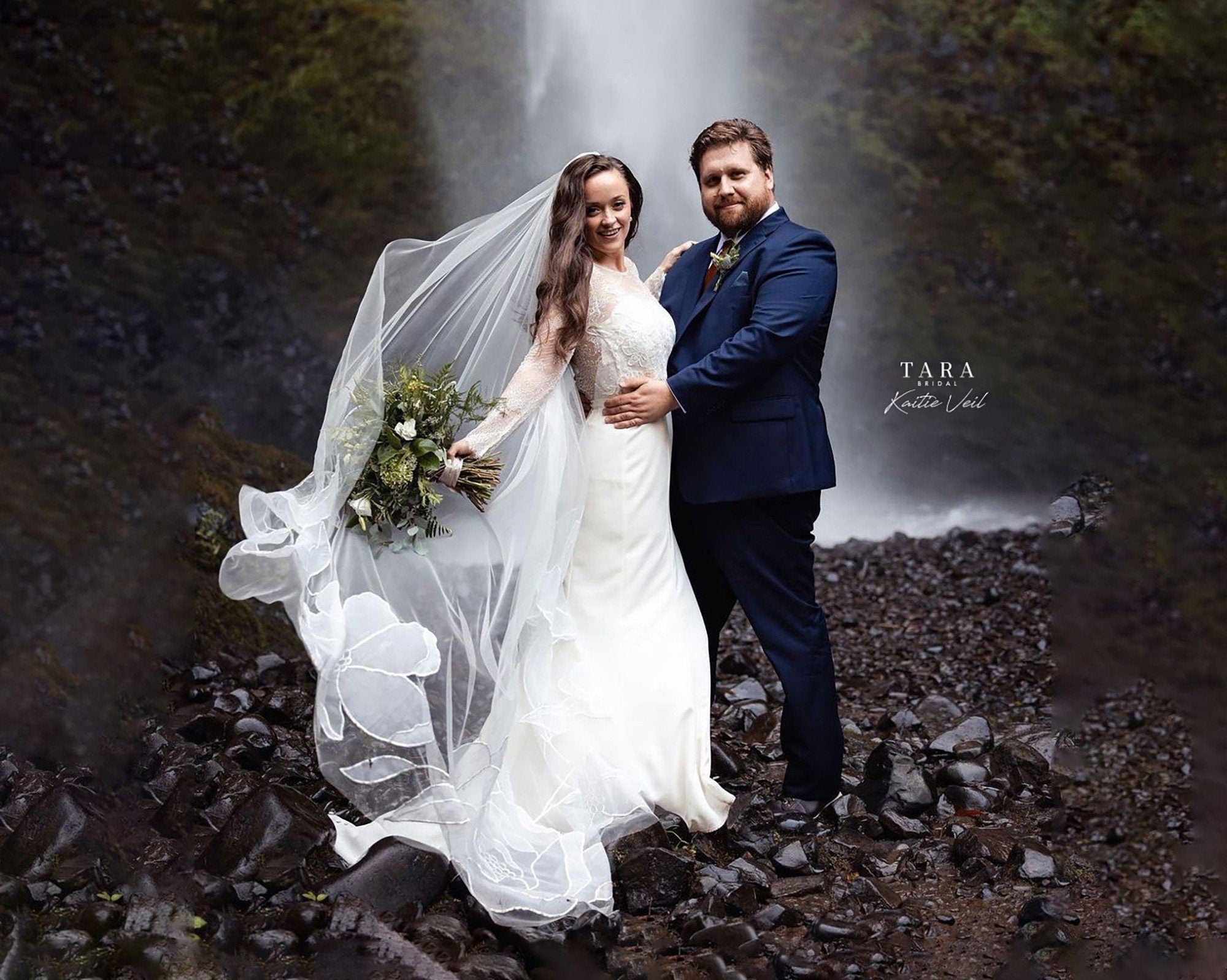 KAITIE | Chapel organza embroidery floral veil