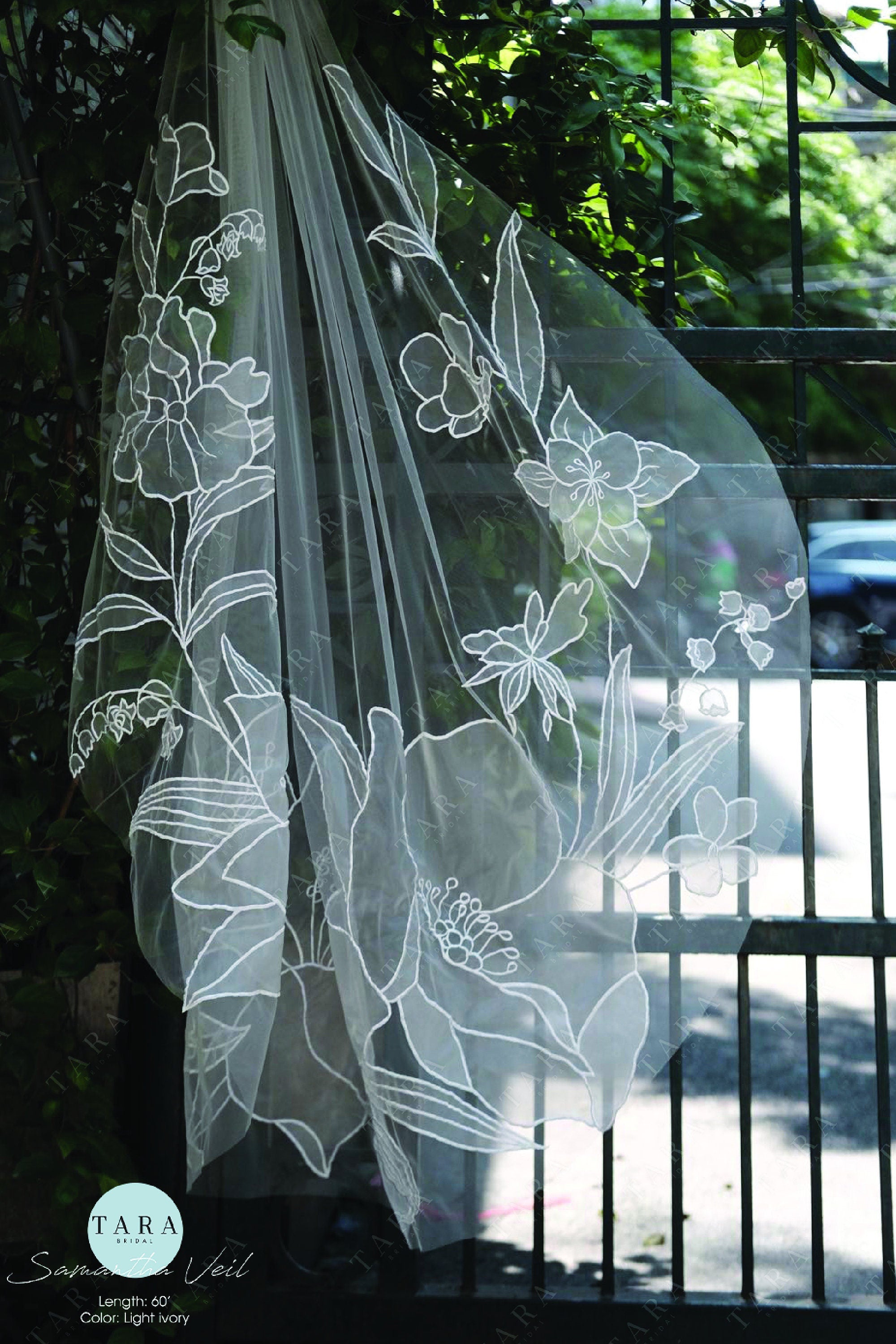 SAMANTHA | Waltz organza floral veil designed for Samantha bride