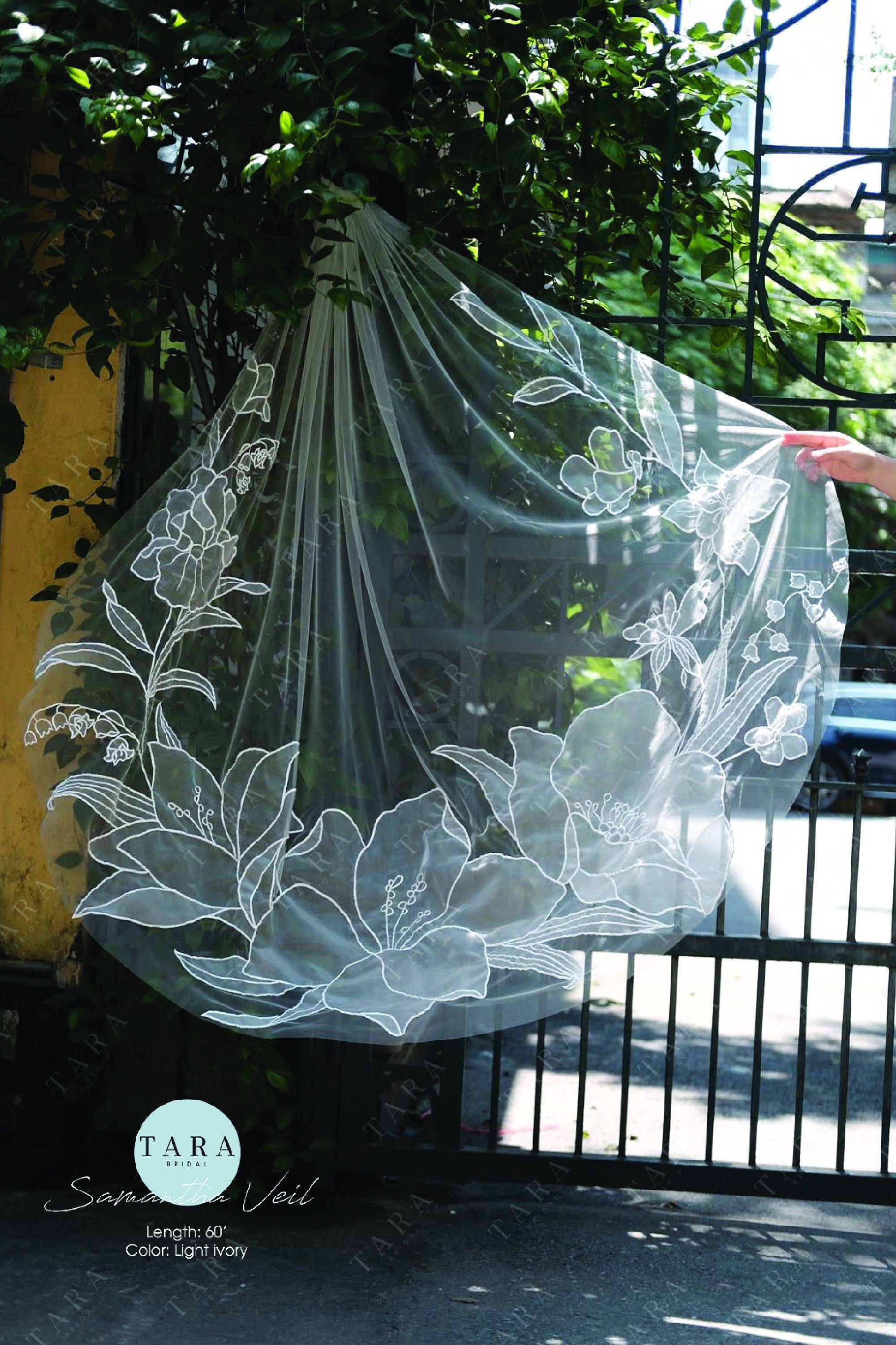 SAMANTHA | Waltz organza floral veil designed for Samantha bride