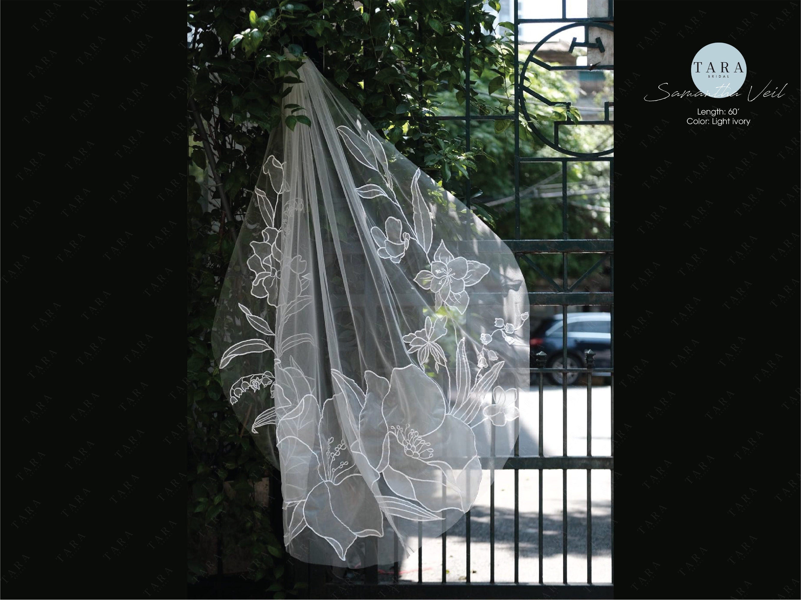 SAMANTHA | Waltz organza floral veil designed for Samantha bride